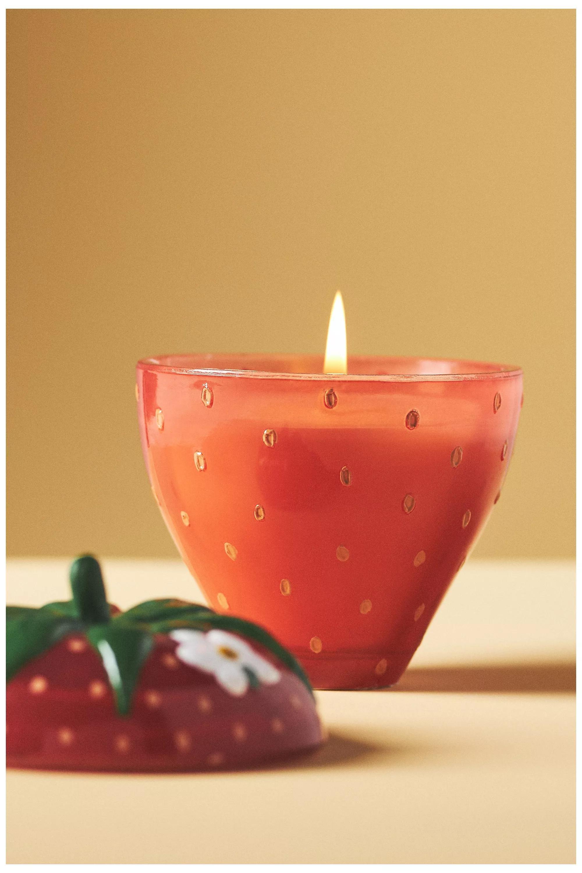 Strawberry- Shaped Fruity Glass Candle, Pink, A501_0266, large image number 0