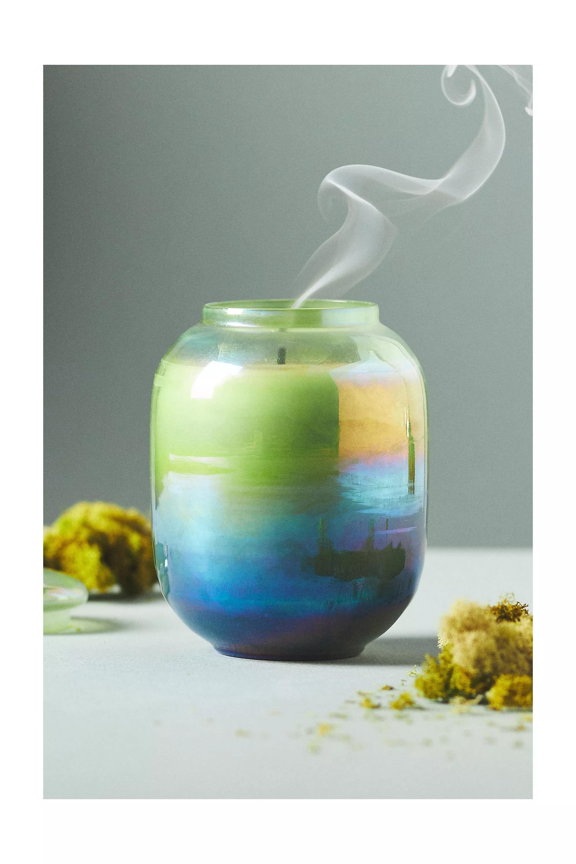 GREEN Iridescent Fresh Fern Moss Glass Jar Candle, Green, medium