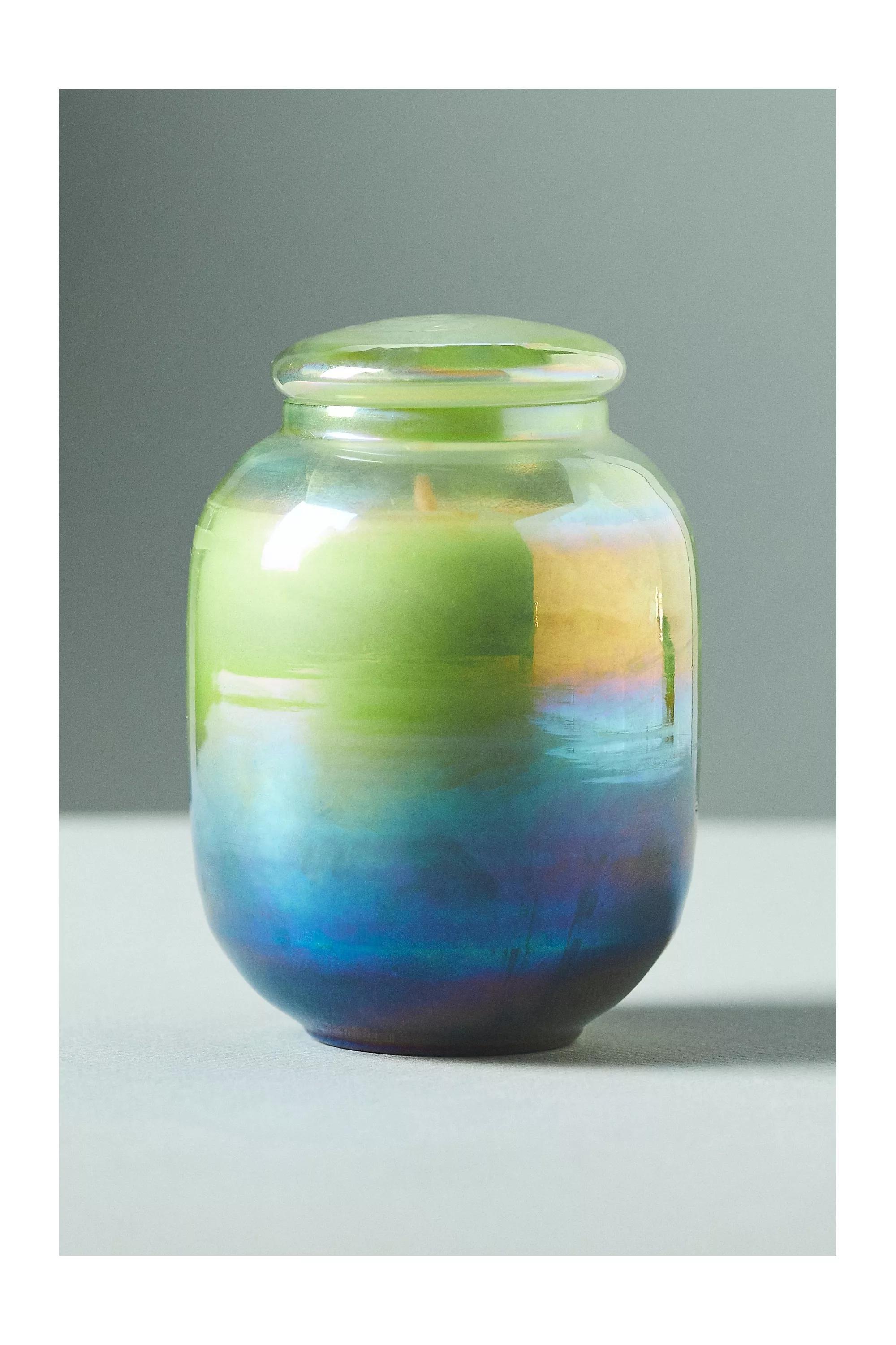 GREEN Iridescent Fresh Fern Moss Glass Jar Candle, Green, large image number 1