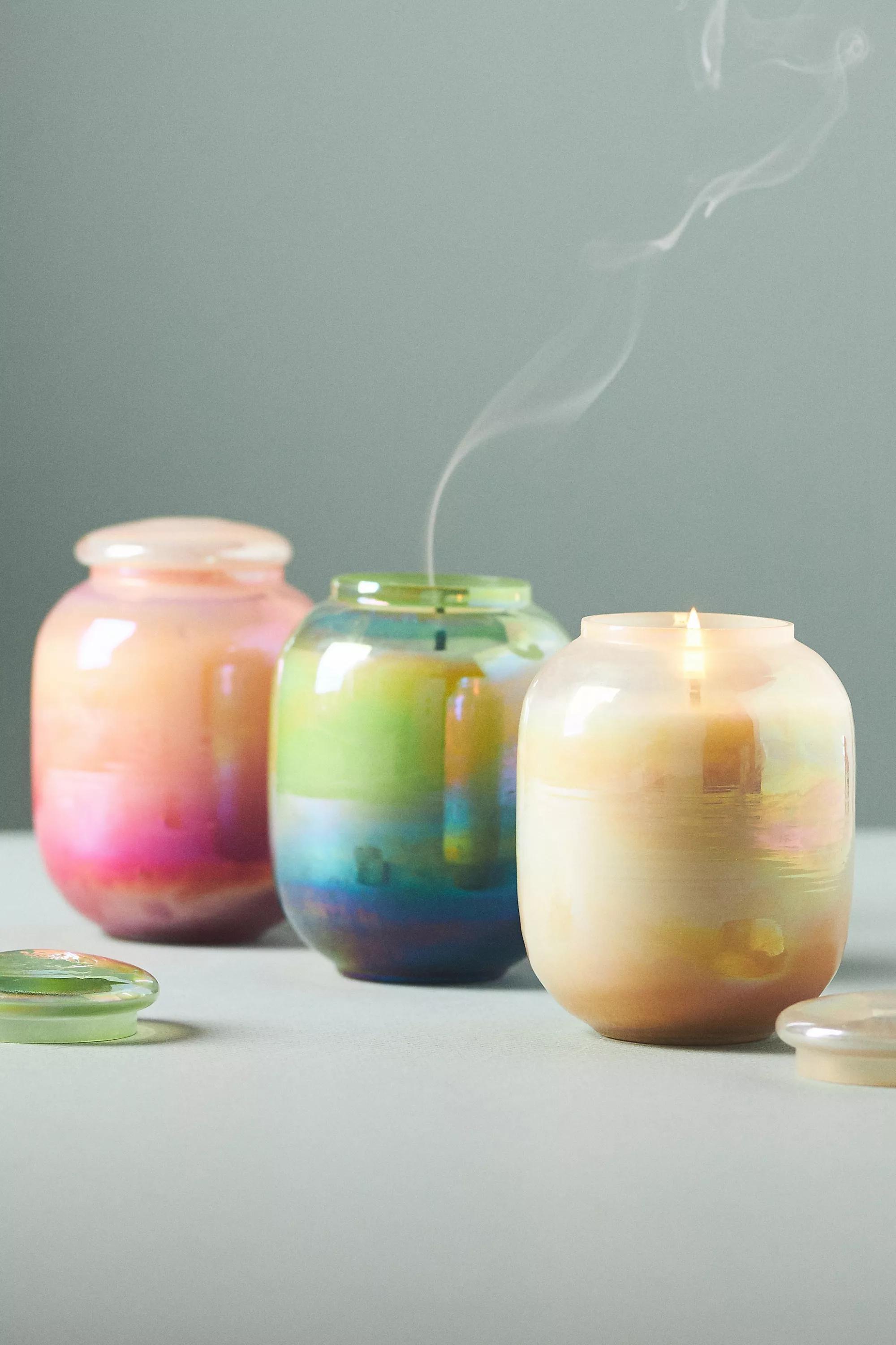 GREEN Iridescent Fresh Fern Moss Glass Jar Candle, Green, medium