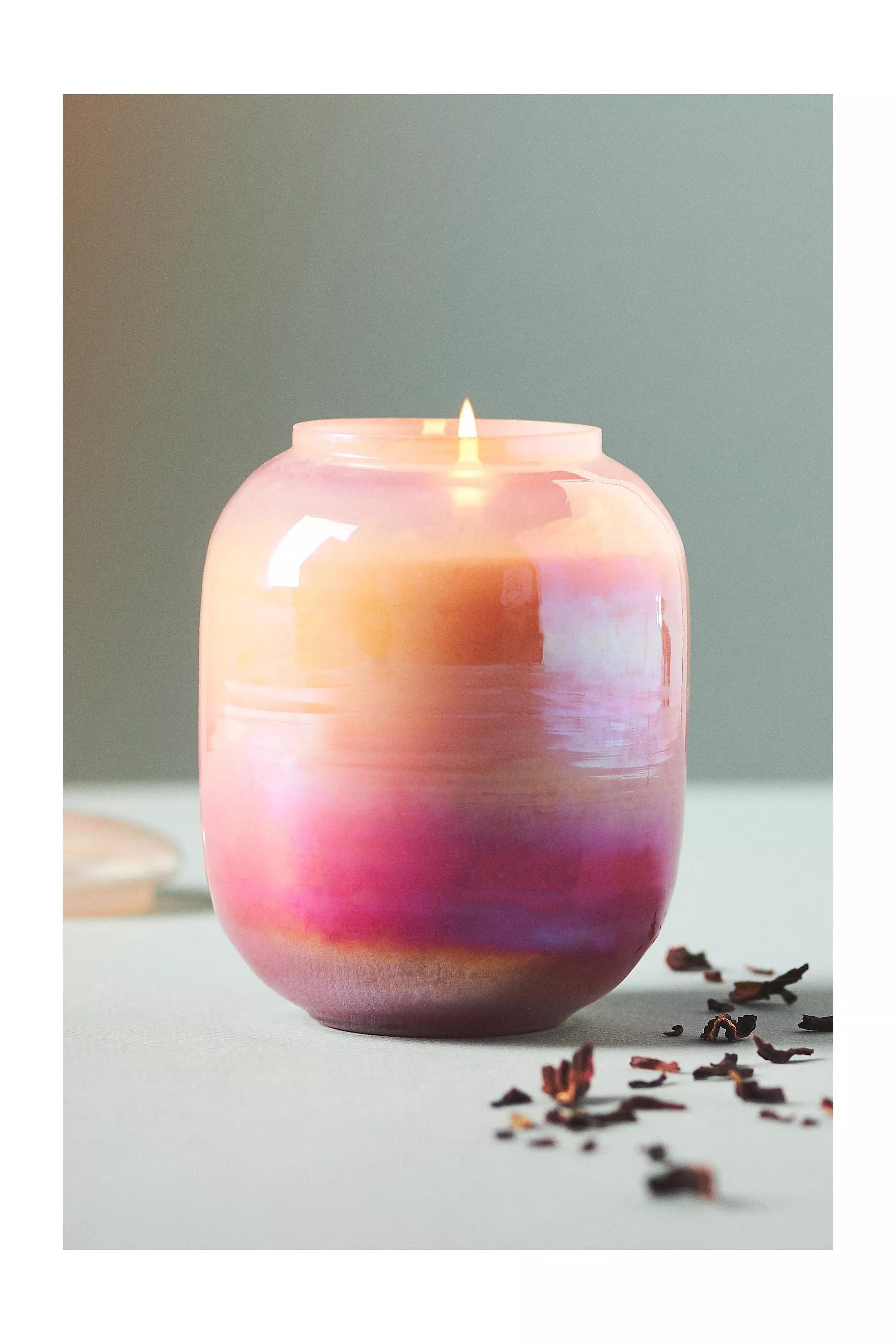 Iridescent Fruity Hibiscus & Pink Guava Glass Jar Candle, Pink, A501_0066, medium