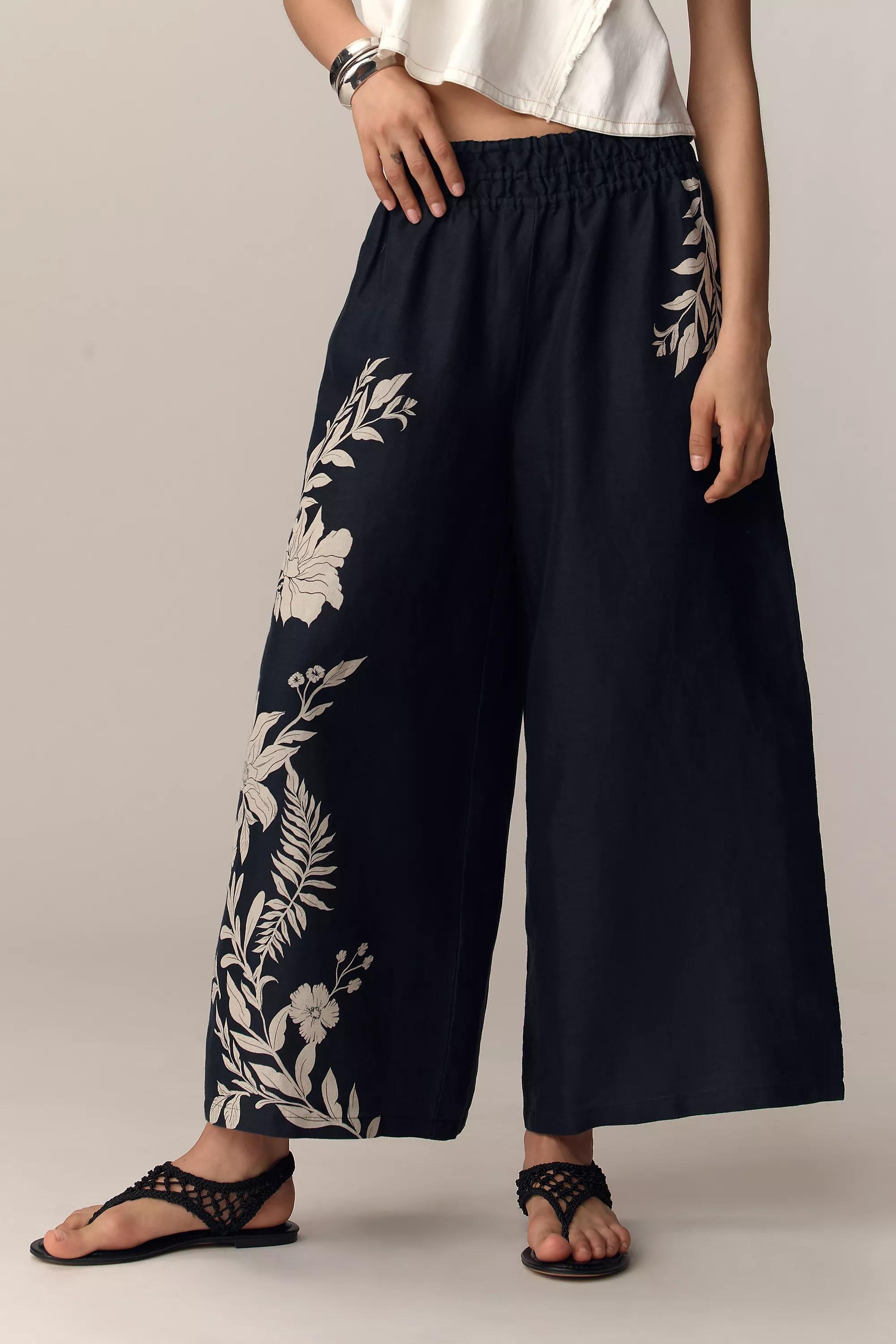 Anthropologie Floral Casual Trousers, Black, A501_0009, large image number 1