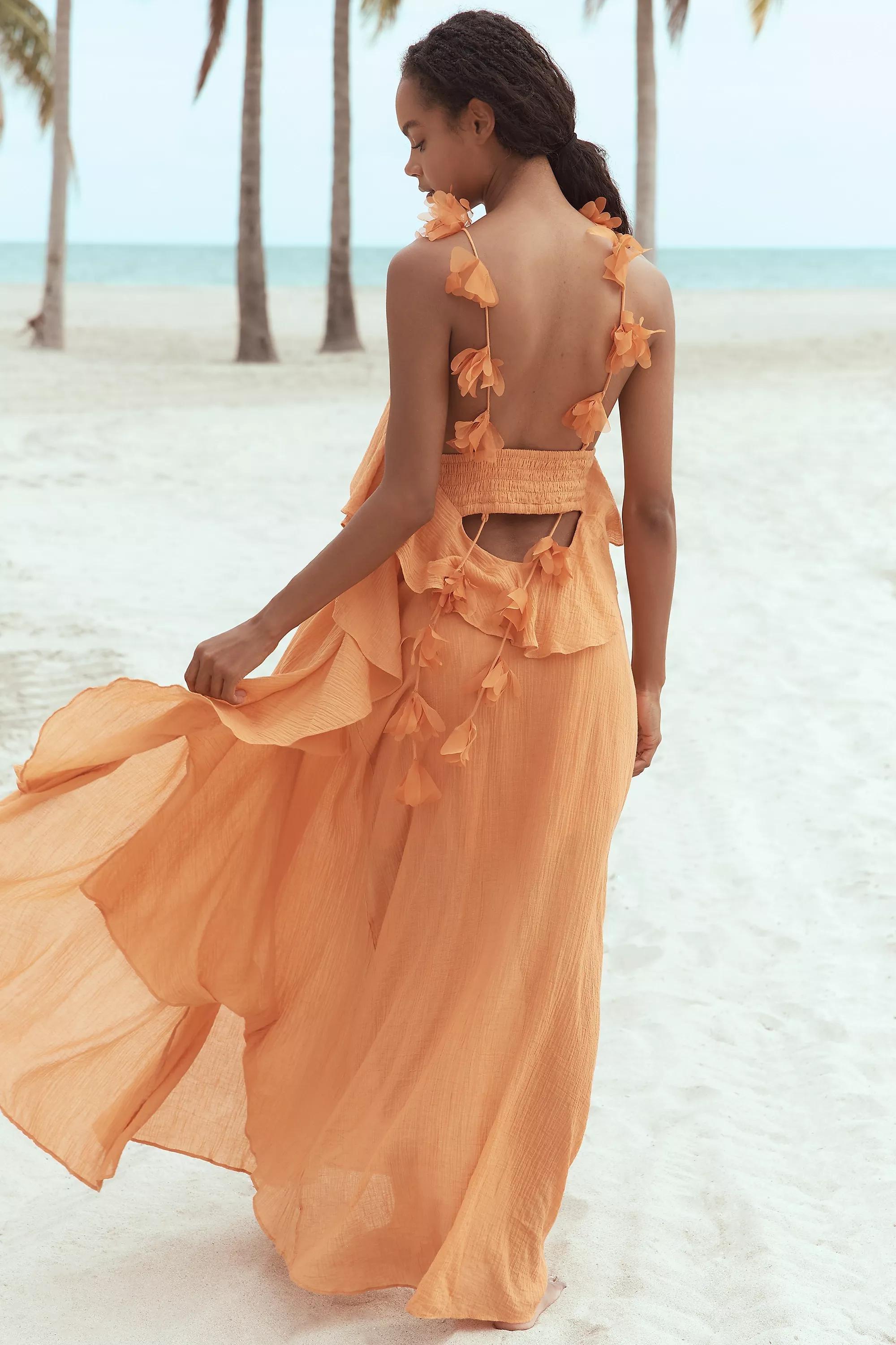 Anthropologie Frills Ruffle A-Line Vacation Maxi, Orange, , large image number 1