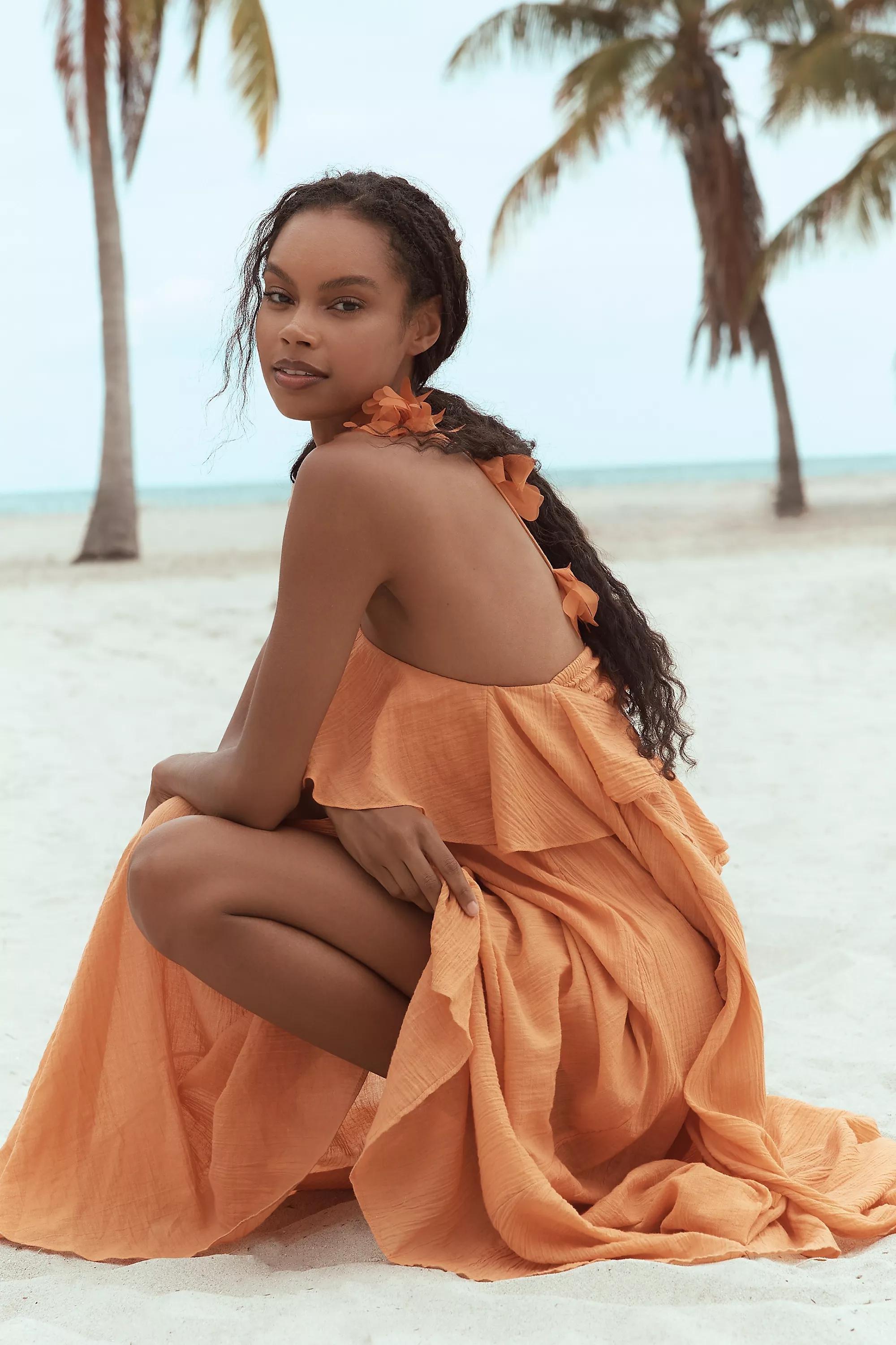 Anthropologie Frills Ruffle A-Line Vacation Maxi, Orange, , large image number 3