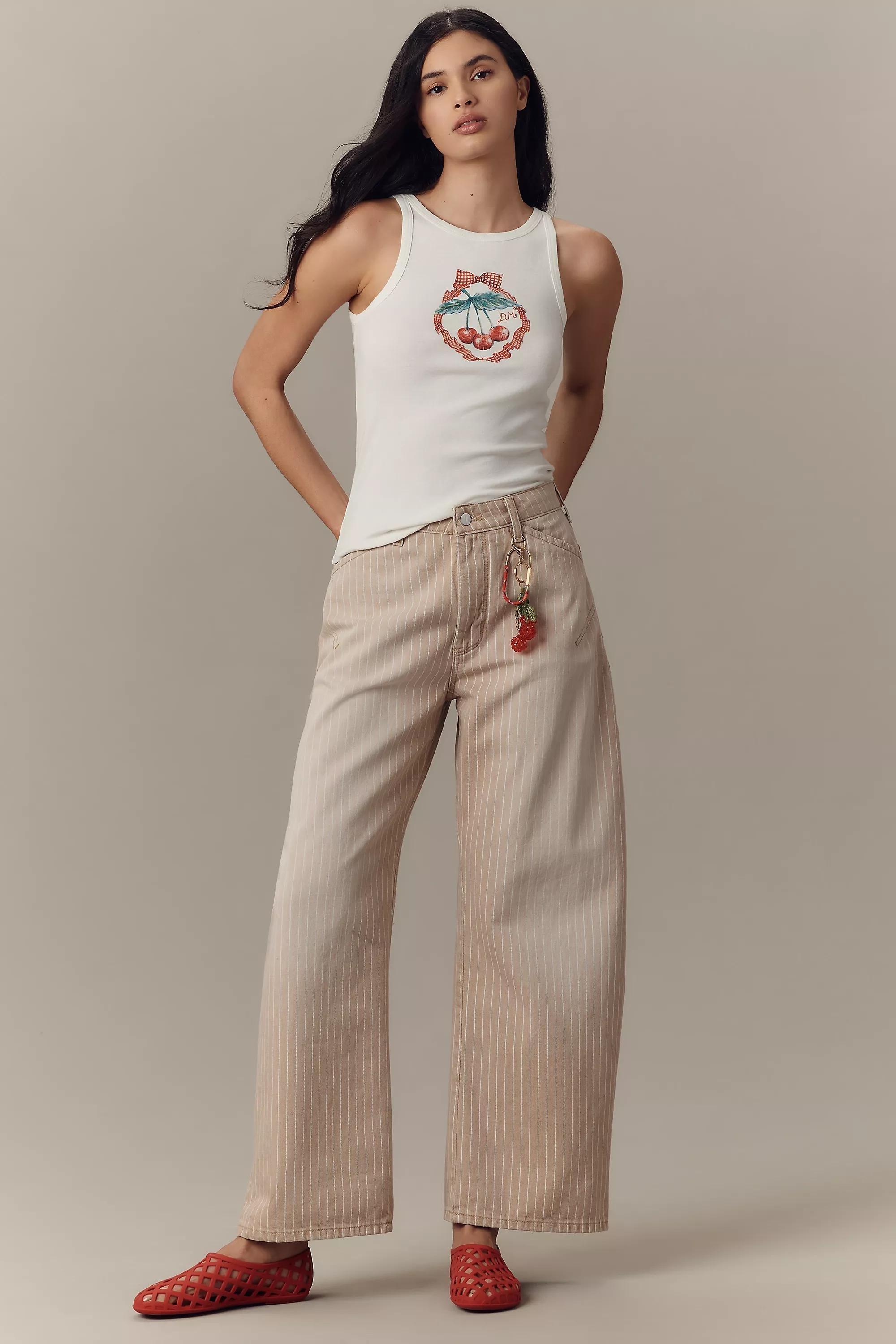 Anthropologie Striped Light Wash Jeans, Orange, , large image number 0