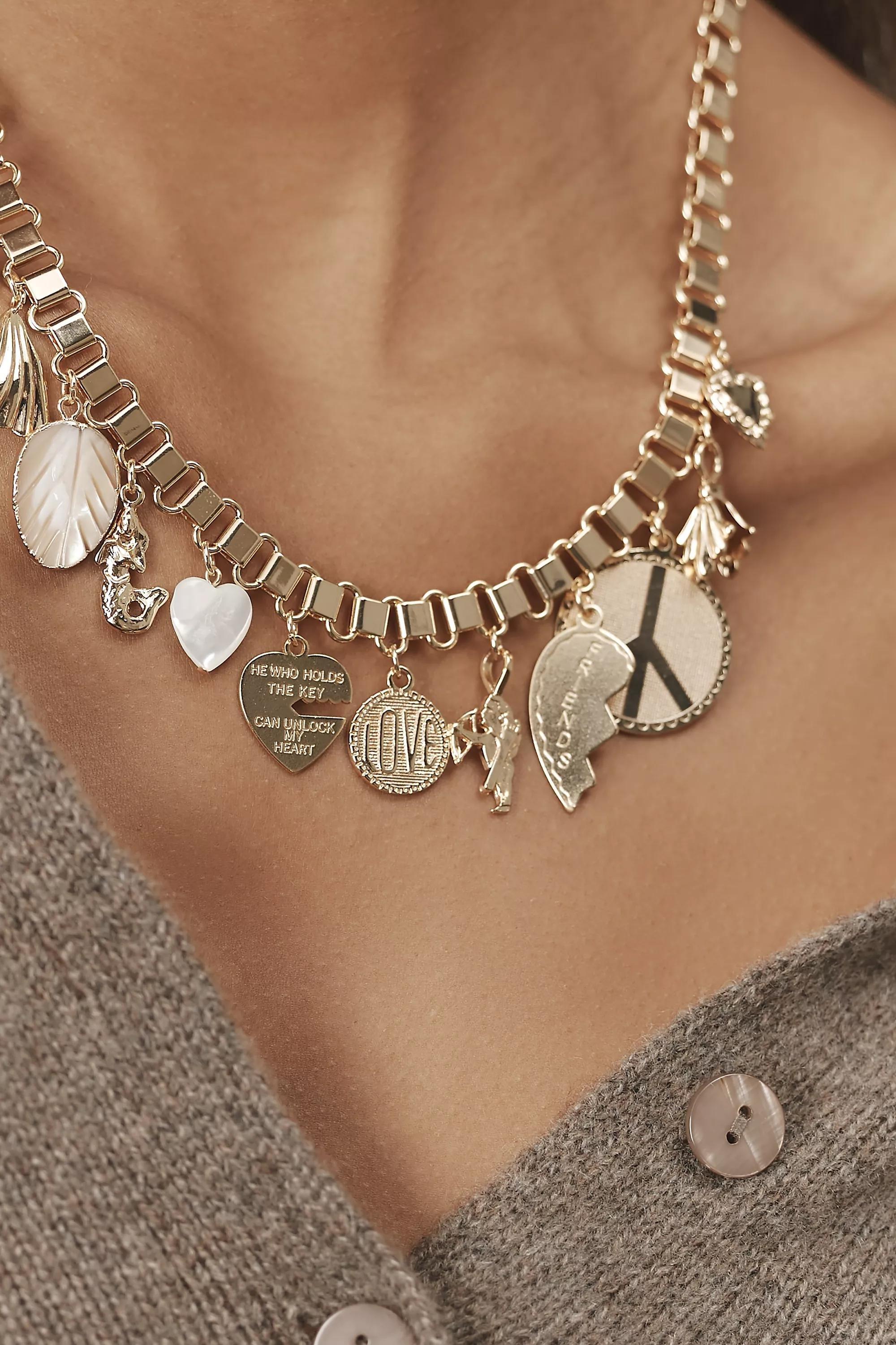 Anthropologie Necklace Coin, Gold, A501_0070, large image number 1