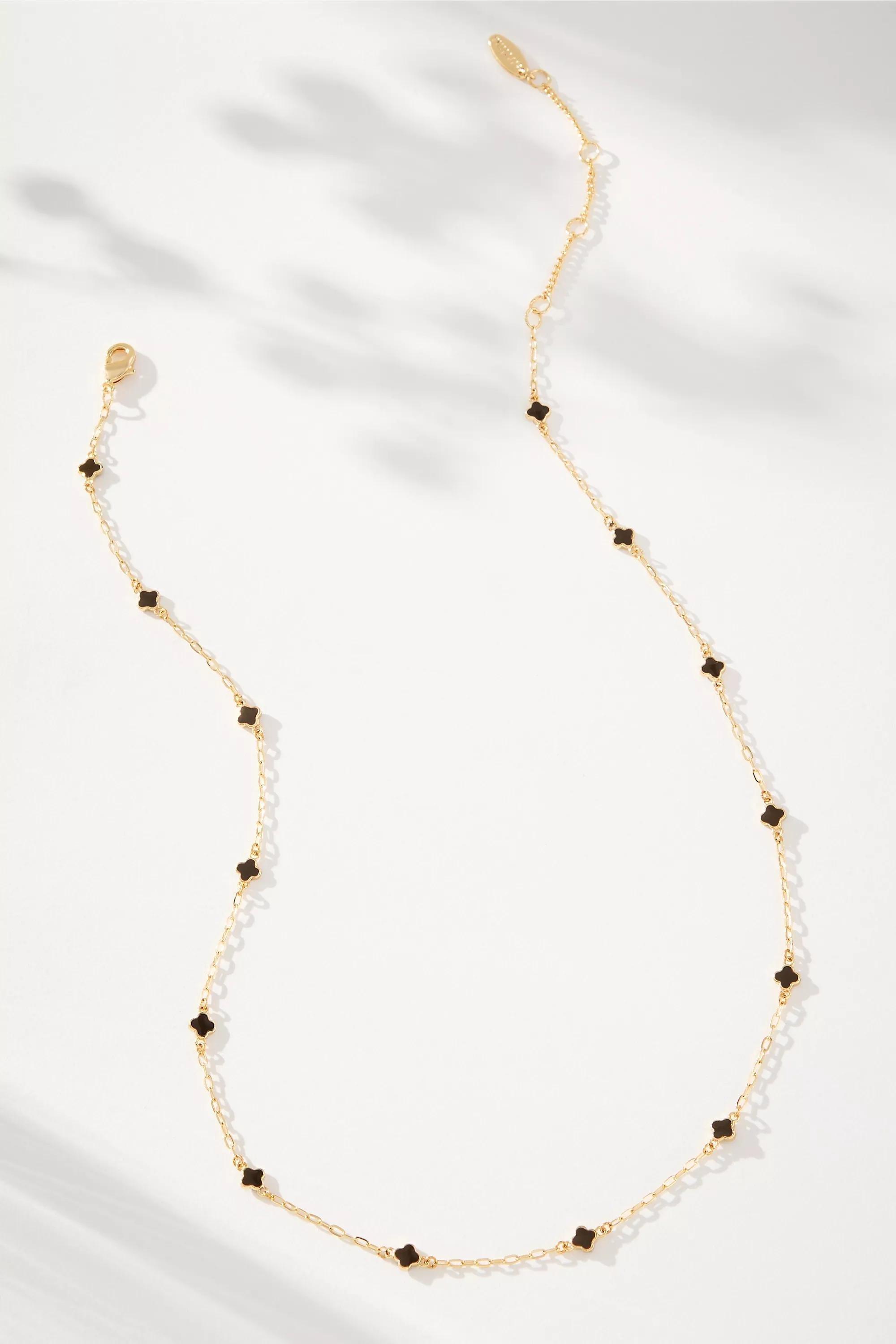 Tiny Clover Chain Necklace, Brown, A501_0020, medium