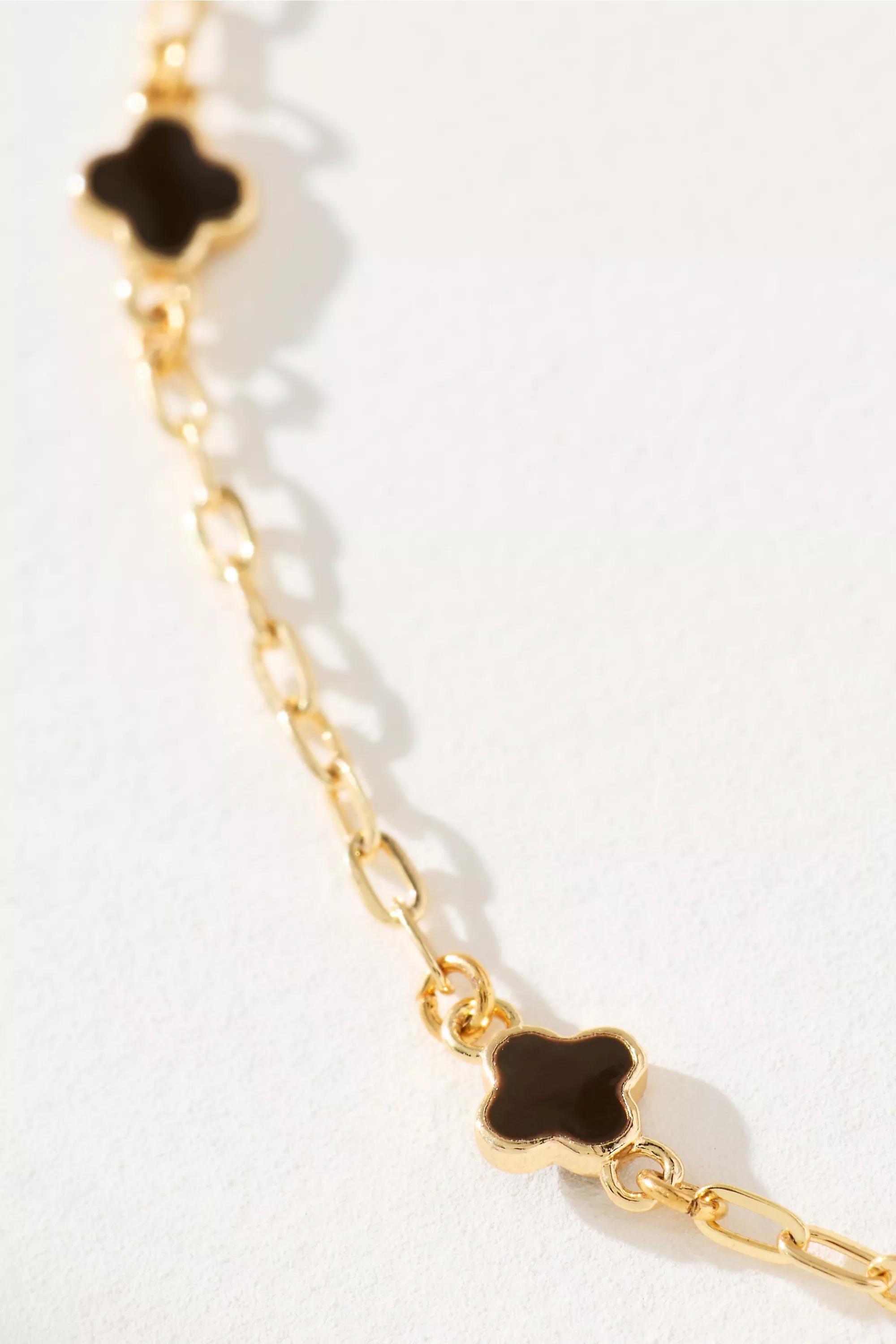 Tiny Clover Chain Necklace, Brown, A501_0020, large image number 2