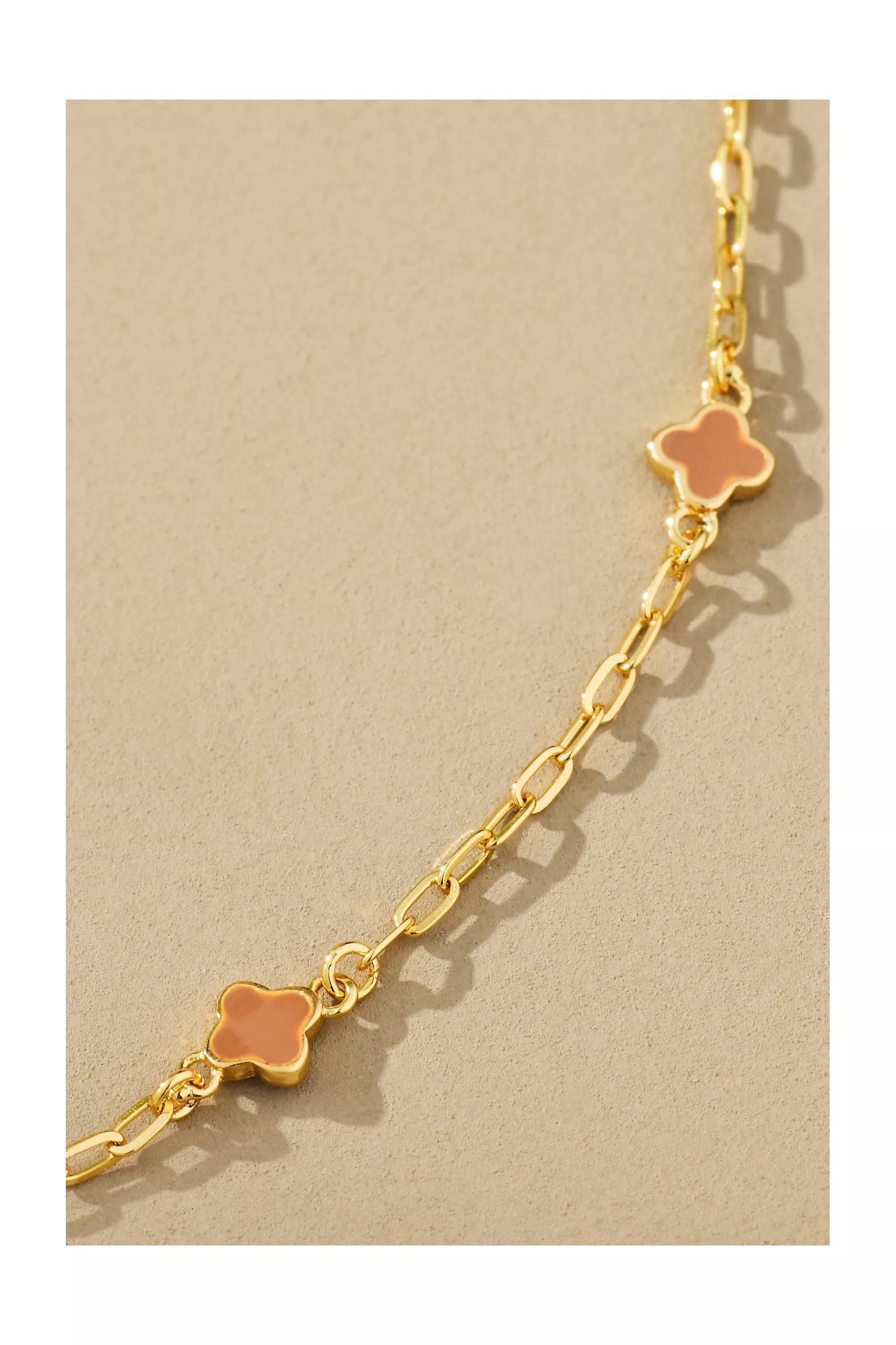 Tiny Clover Chain Necklace, Brown, A501_0022, large image number 4