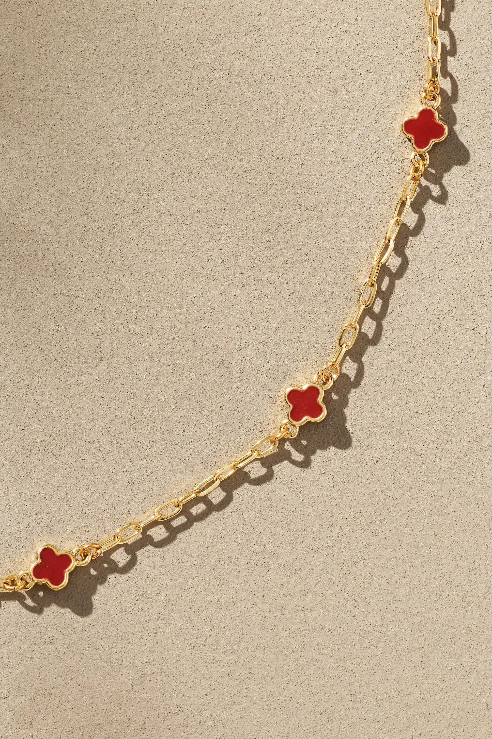 Tiny Clover Chain Necklace, Brown, A501_0027, large image number 1