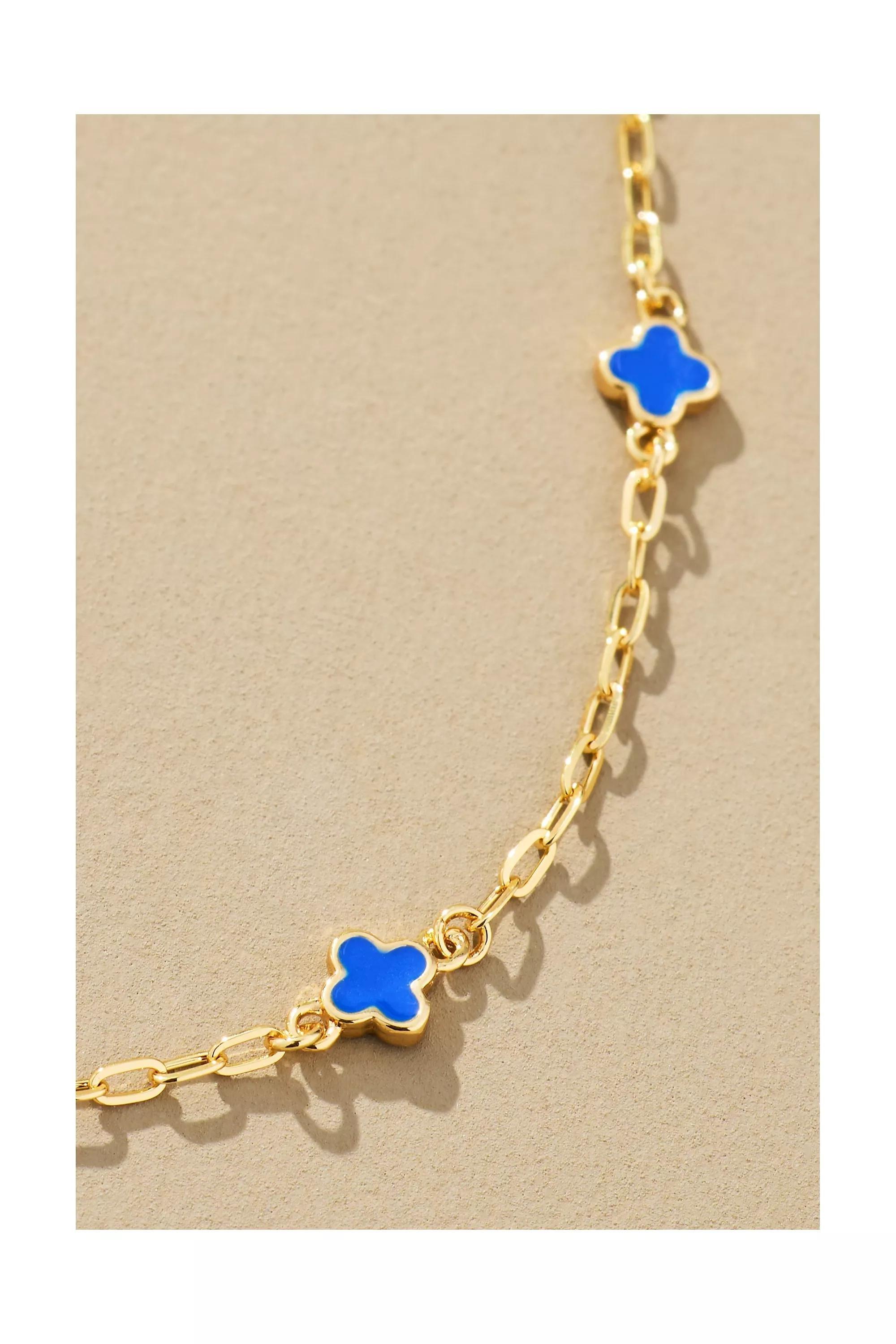 Tiny Clover Chain Necklace, Blue, A501_0040, large image number 2