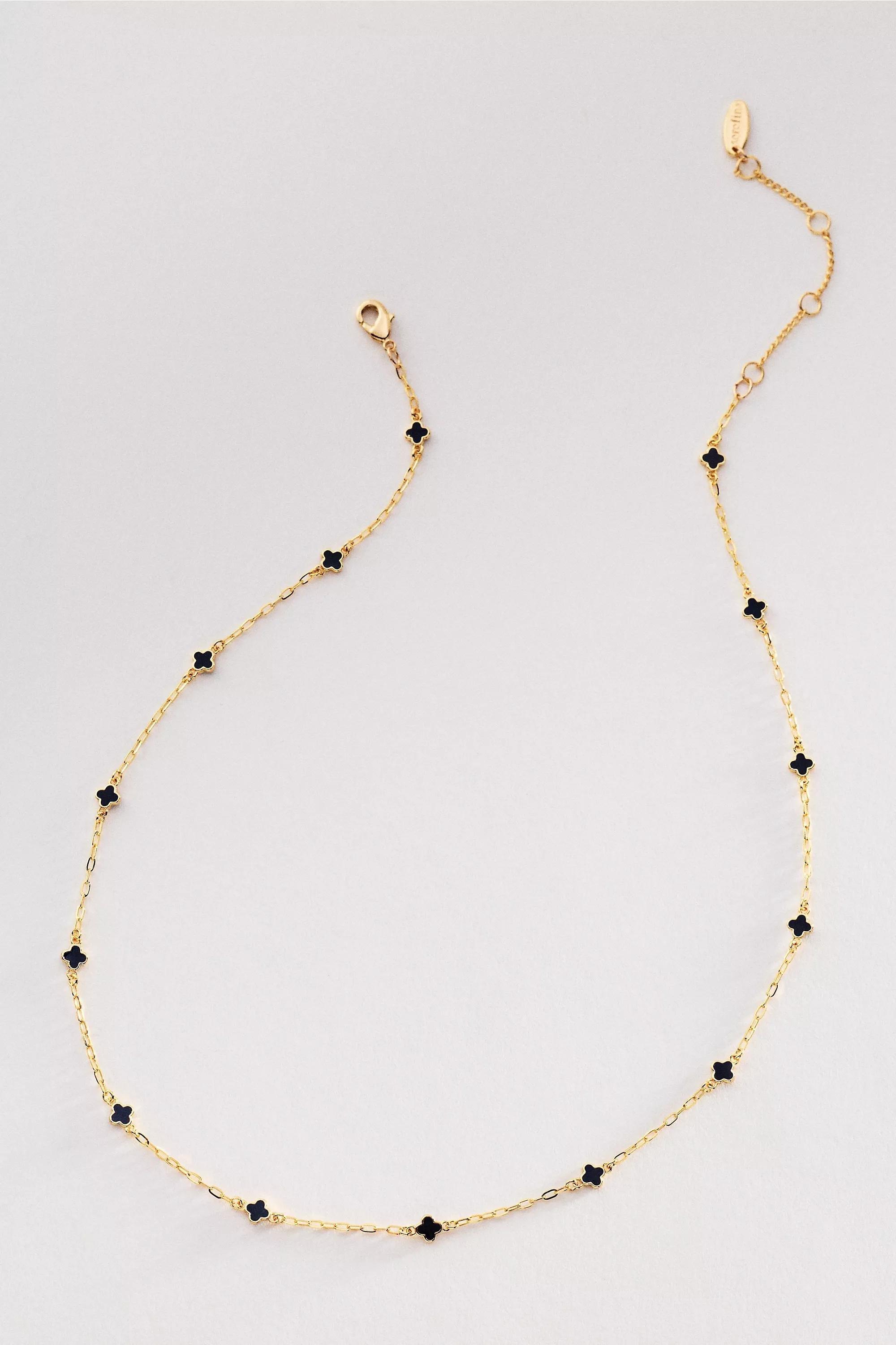 Tiny Clover Chain Necklace, Navy, A501_0042, medium