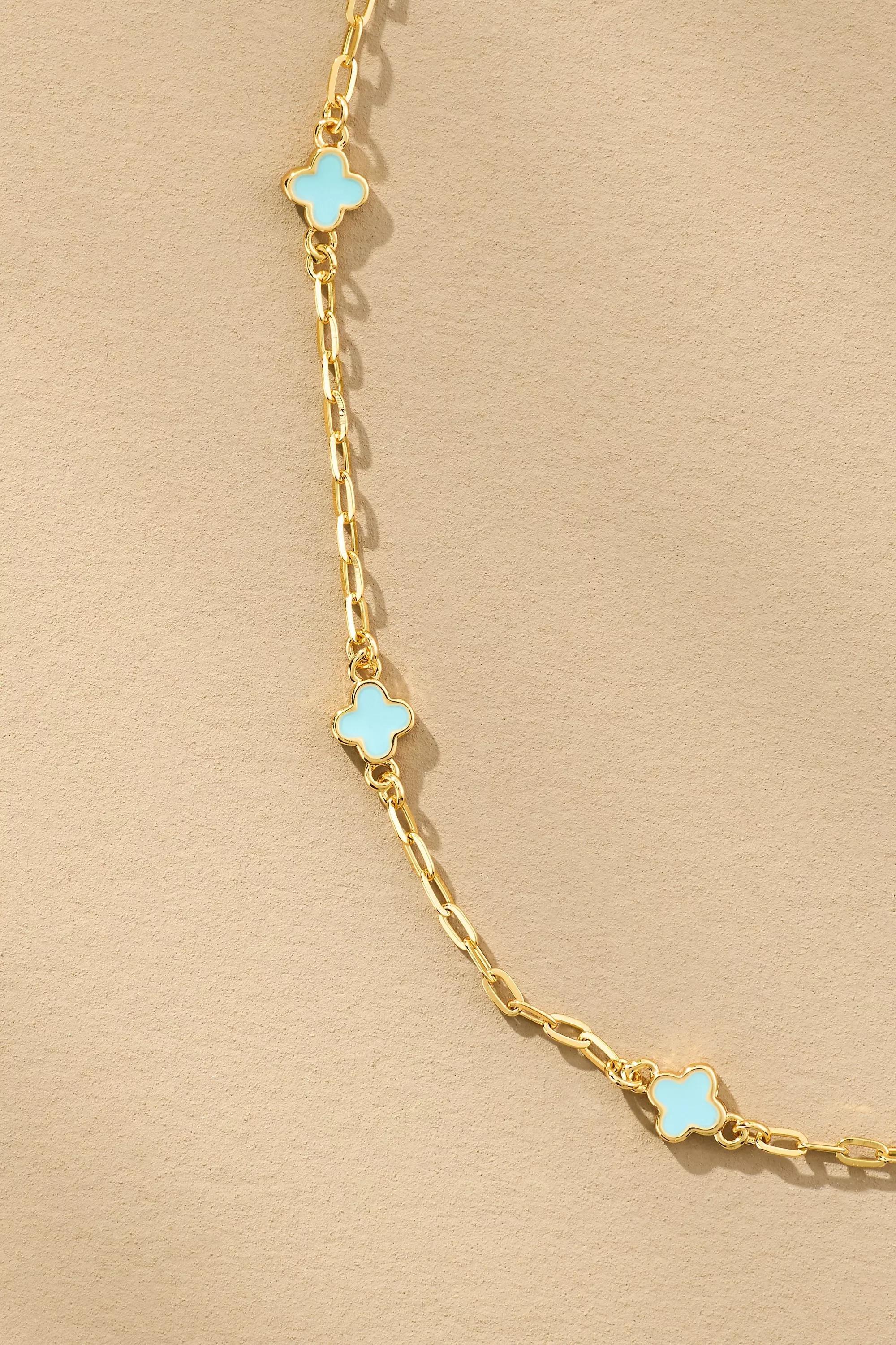 Tiny Clover Chain Necklace, Blue, A501_0045, large image number 2