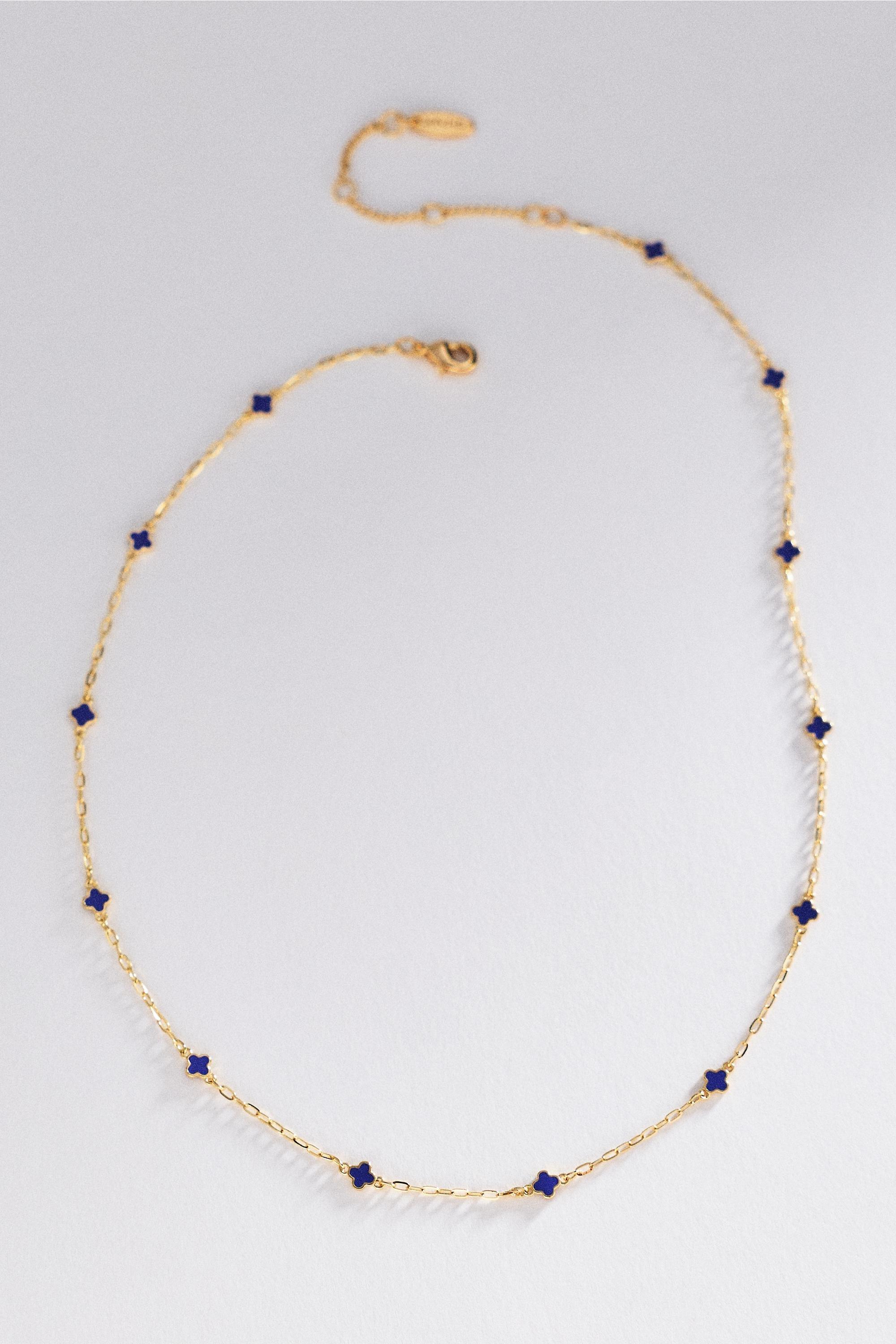 Tiny Clover Chain Necklace, Blue, Blue, medium