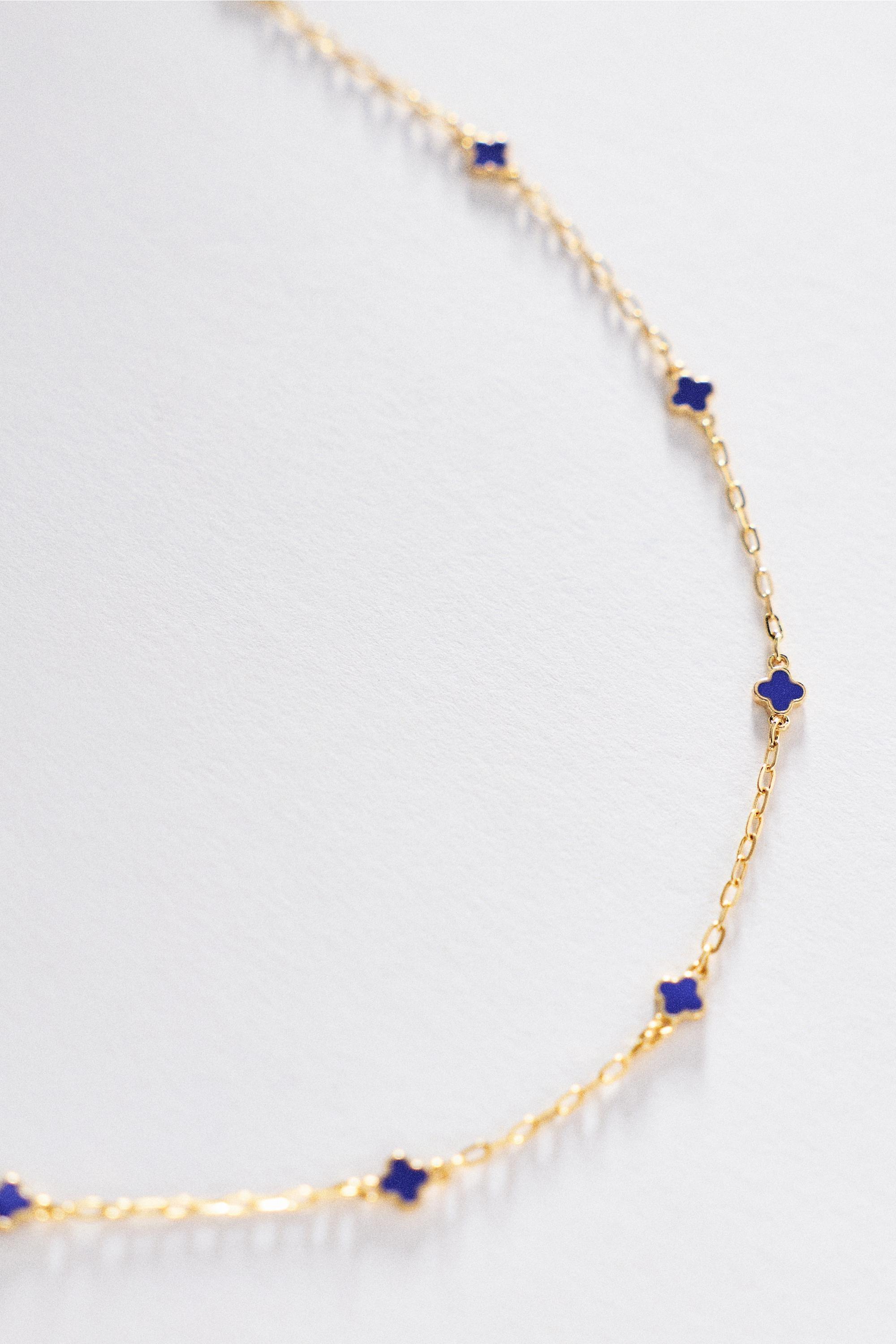 Tiny Clover Chain Necklace, Blue, Blue, large image number 1