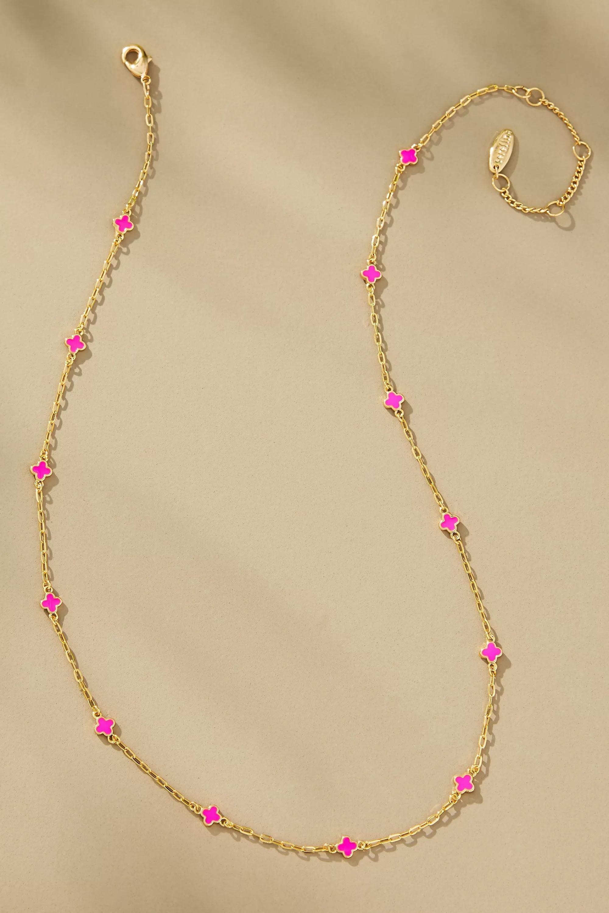 Tiny Clover Chain Necklace, Purple, A501_0052, medium