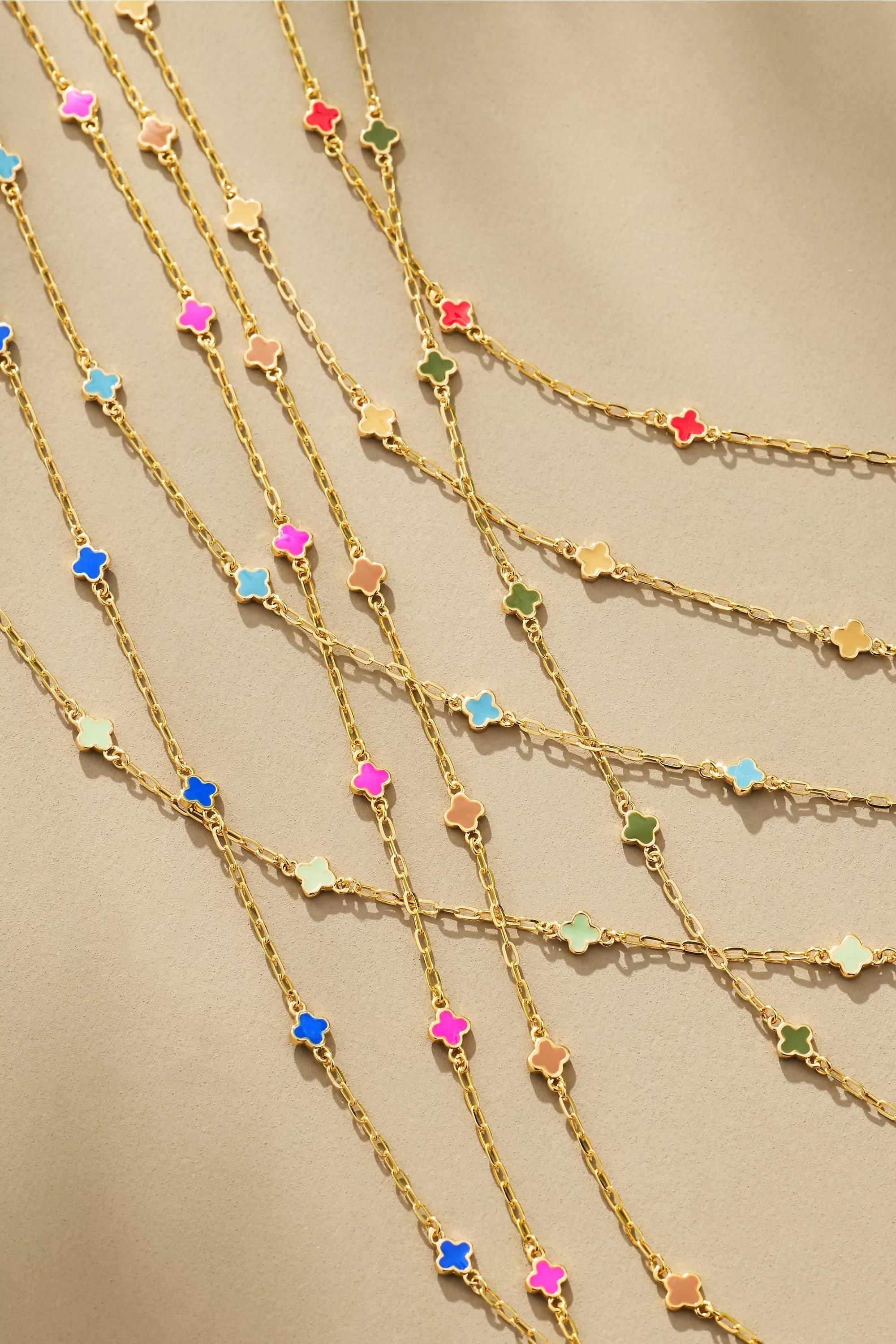Tiny Clover Chain Necklace, Purple, A501_0052, large image number 1