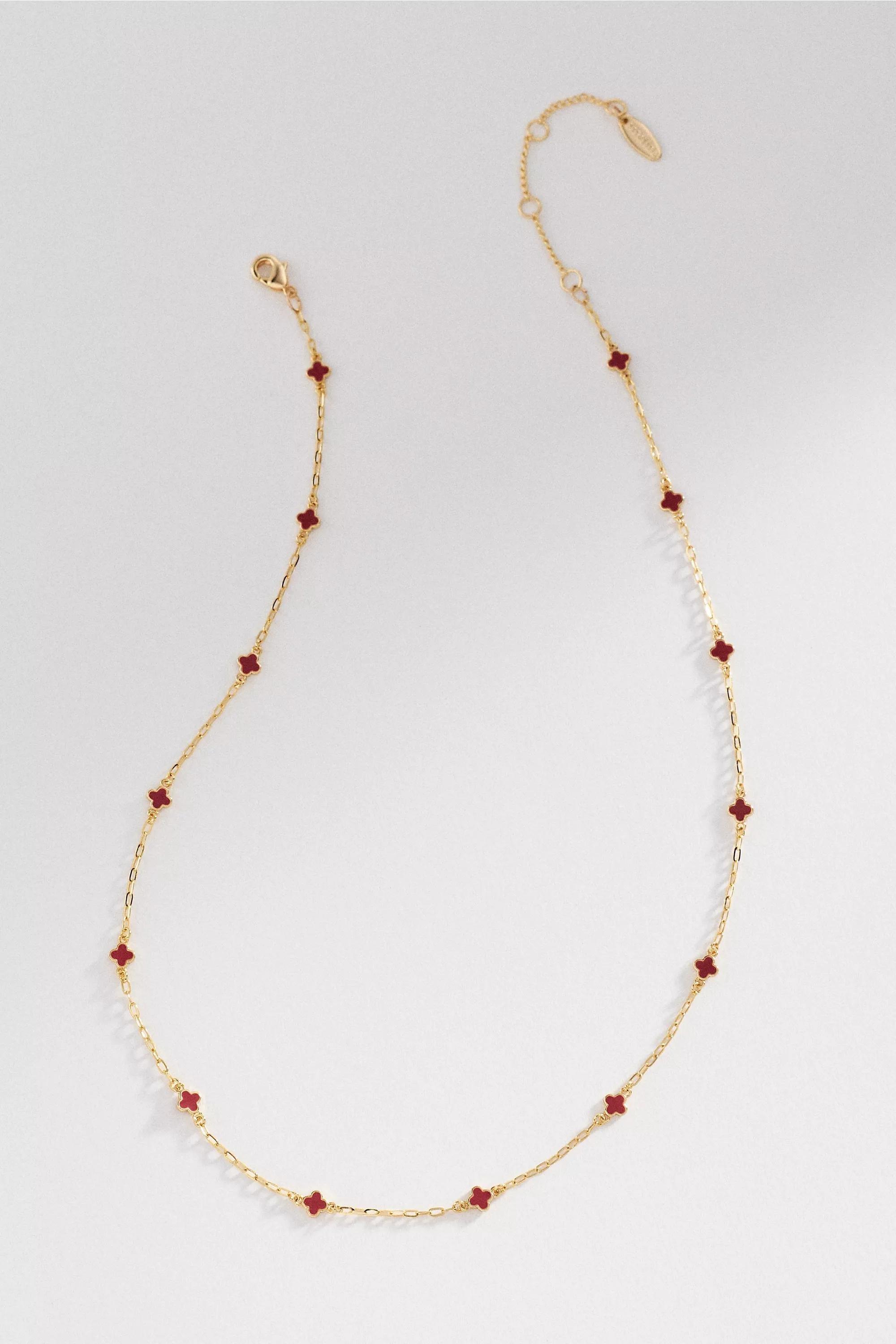 Tiny Clover Chain Necklace, Red, A501_0065, medium