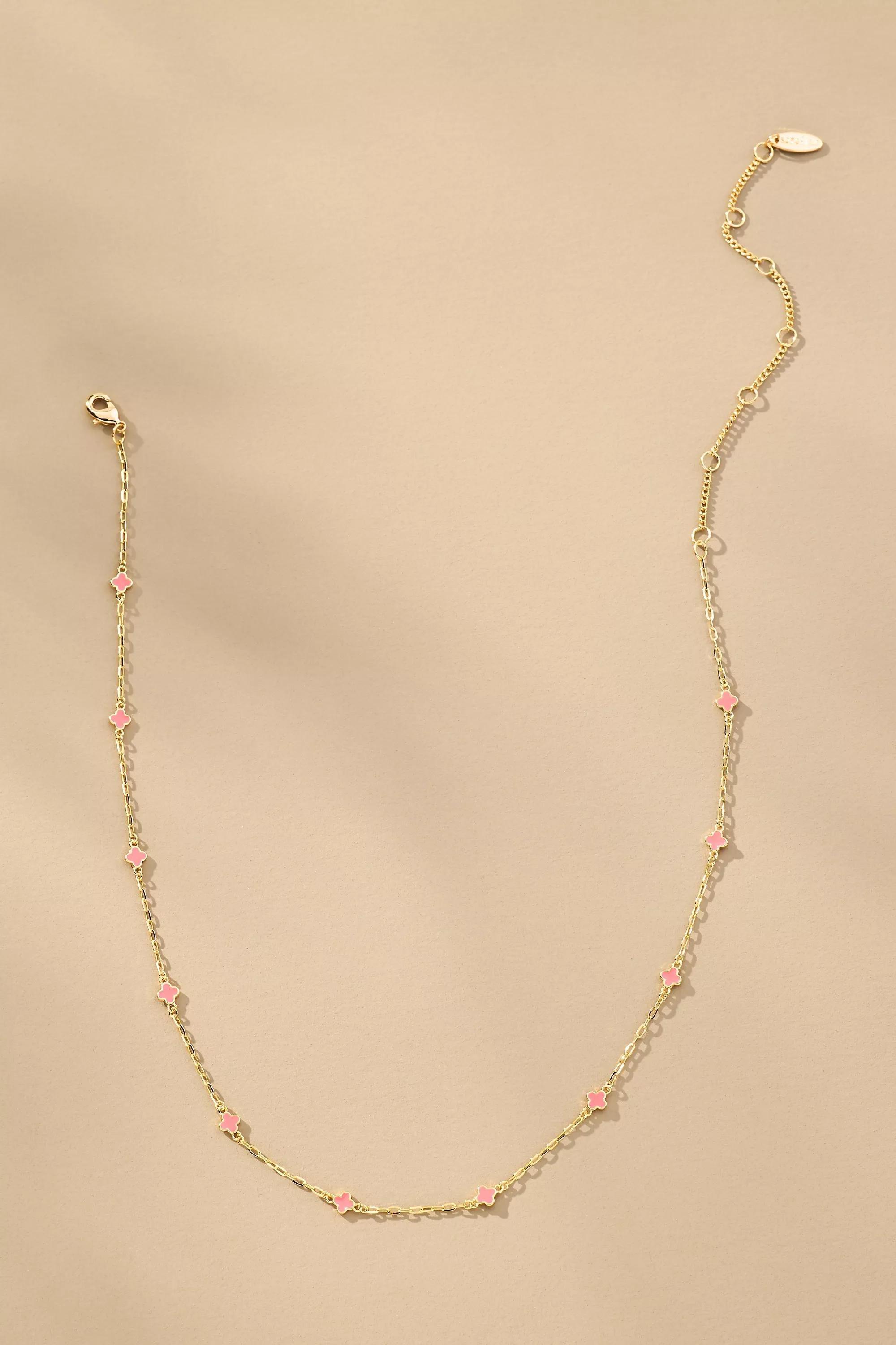 Tiny Clover Chain Necklace, Orange, , medium