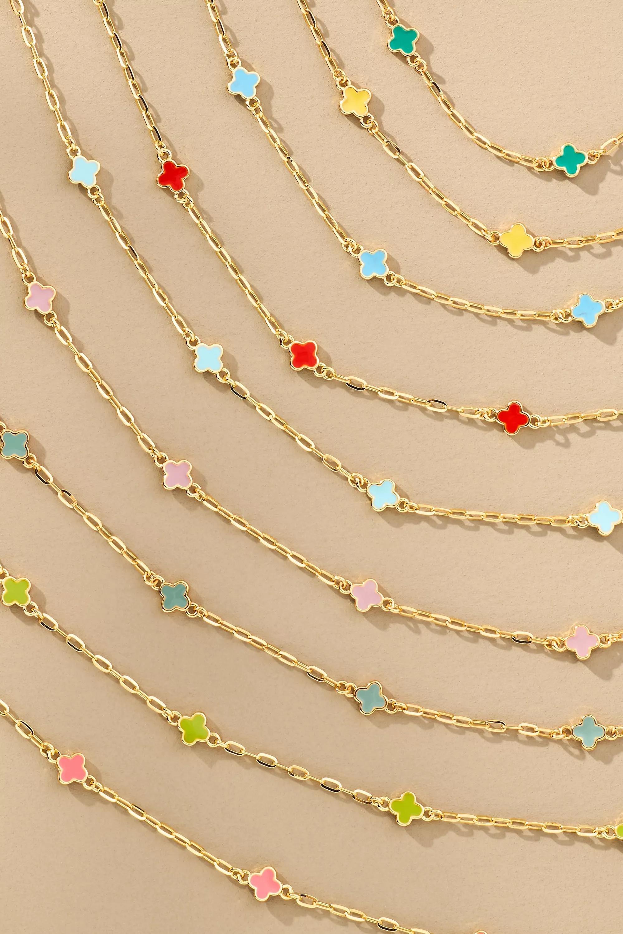 Tiny Clover Chain Necklace, Orange, A501_0085, large image number 1