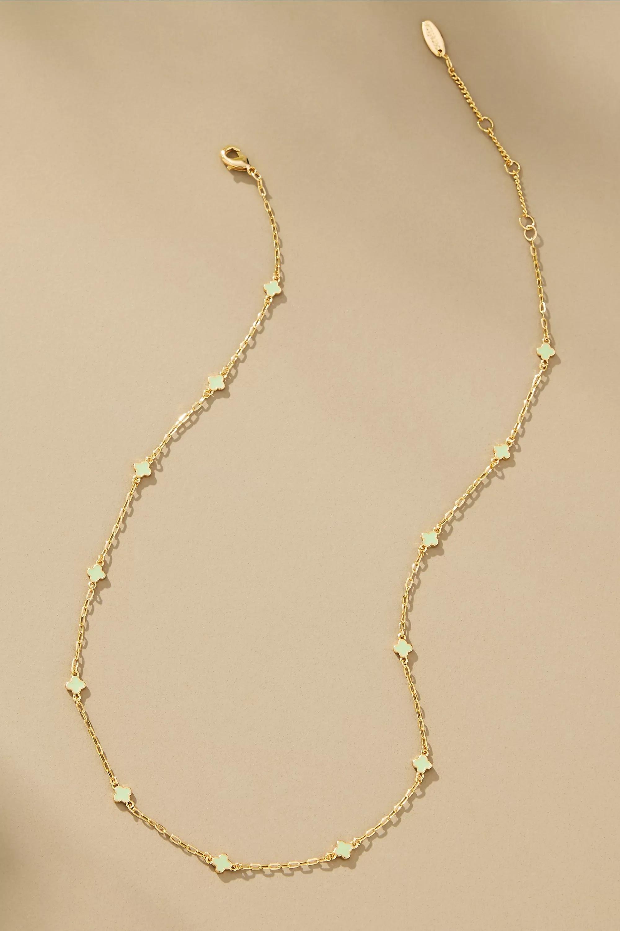 Tiny Clover Chain Necklace, Green, A501_0098, large image number 0