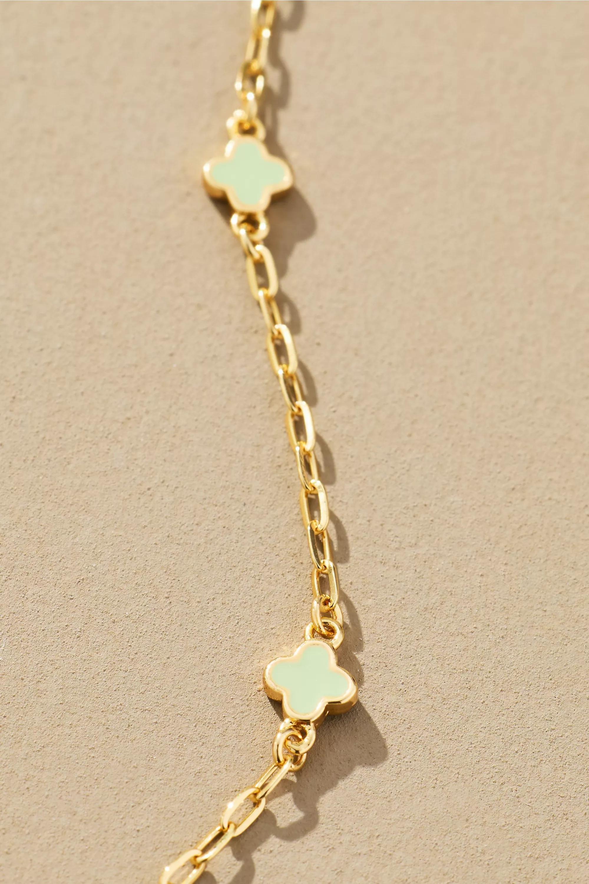 Tiny Clover Chain Necklace, Green, A501_0098, large image number 4