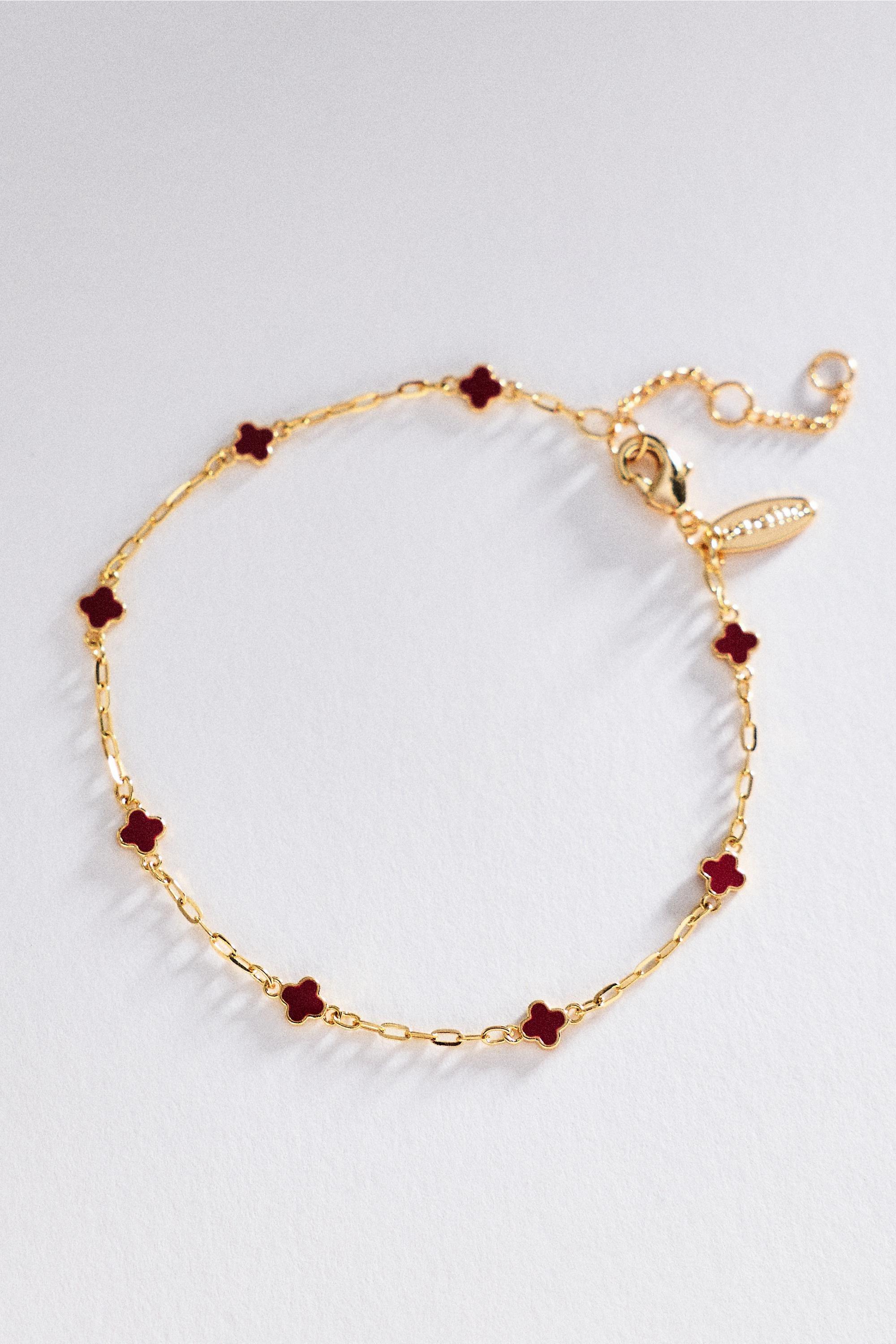 Tiny Clover Chain Necklace, Red, medium