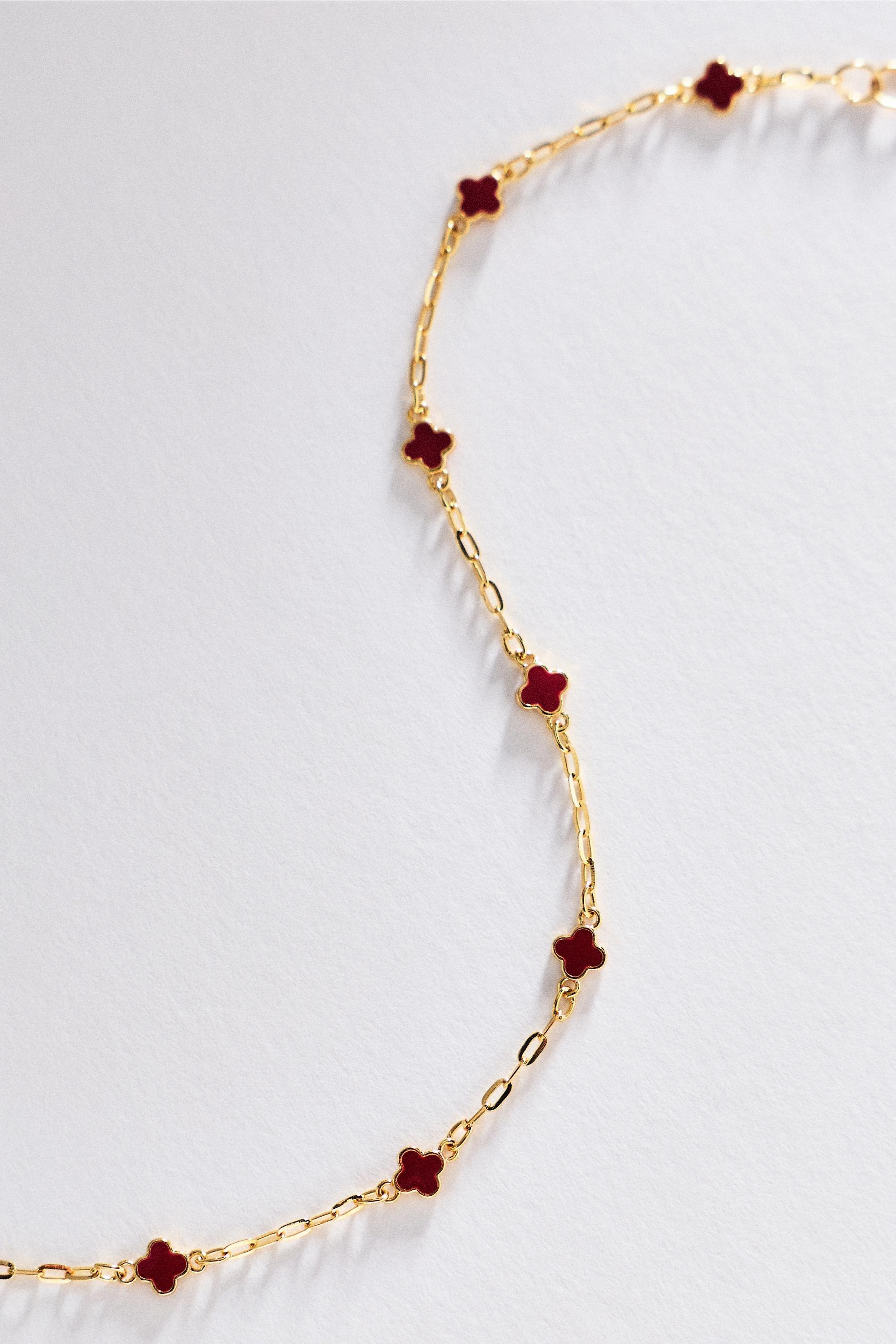 Tiny Clover Chain Necklace, Red, medium