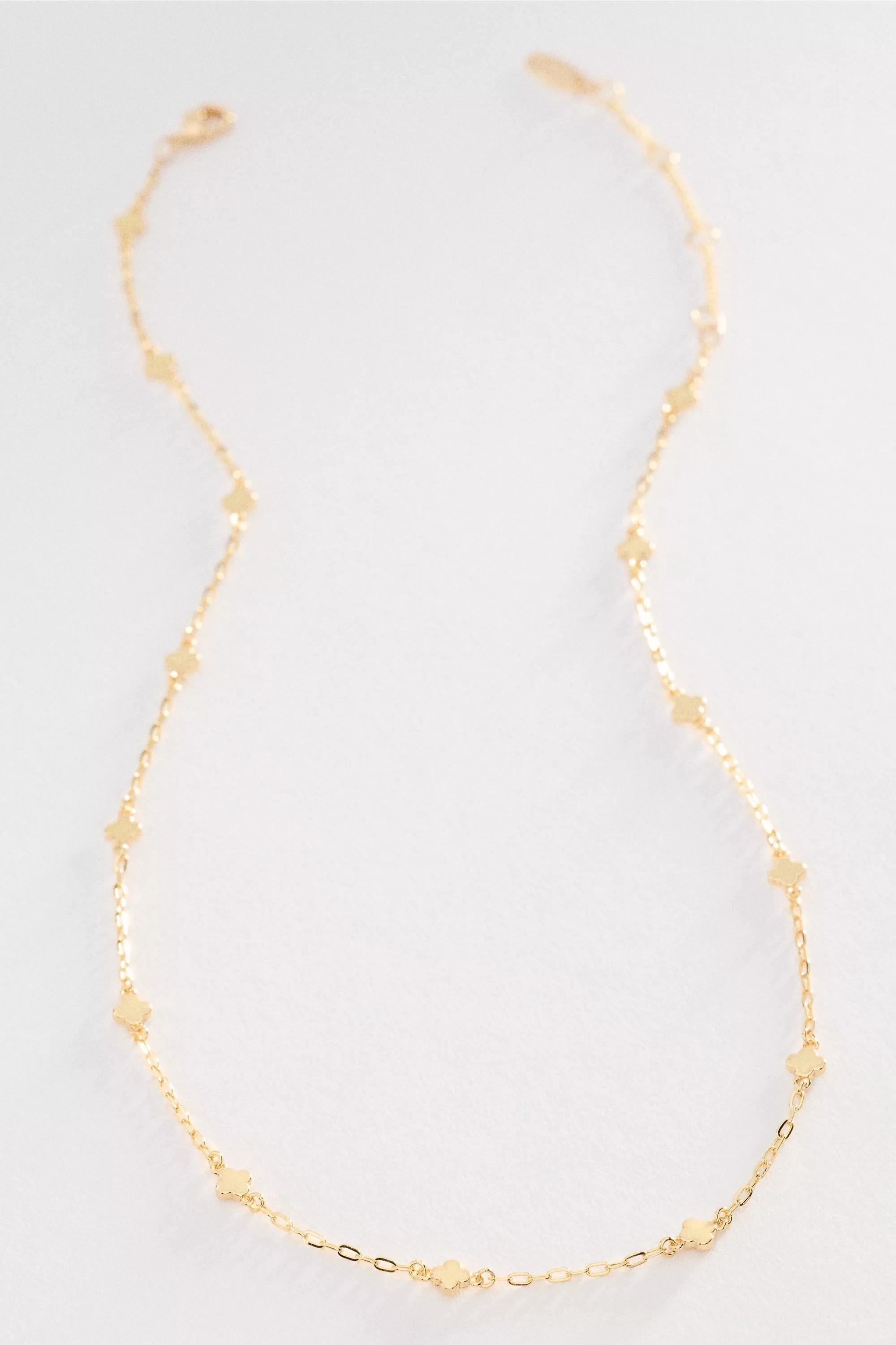 Tiny Clover Chain Necklace, Yellow, Yellow, medium