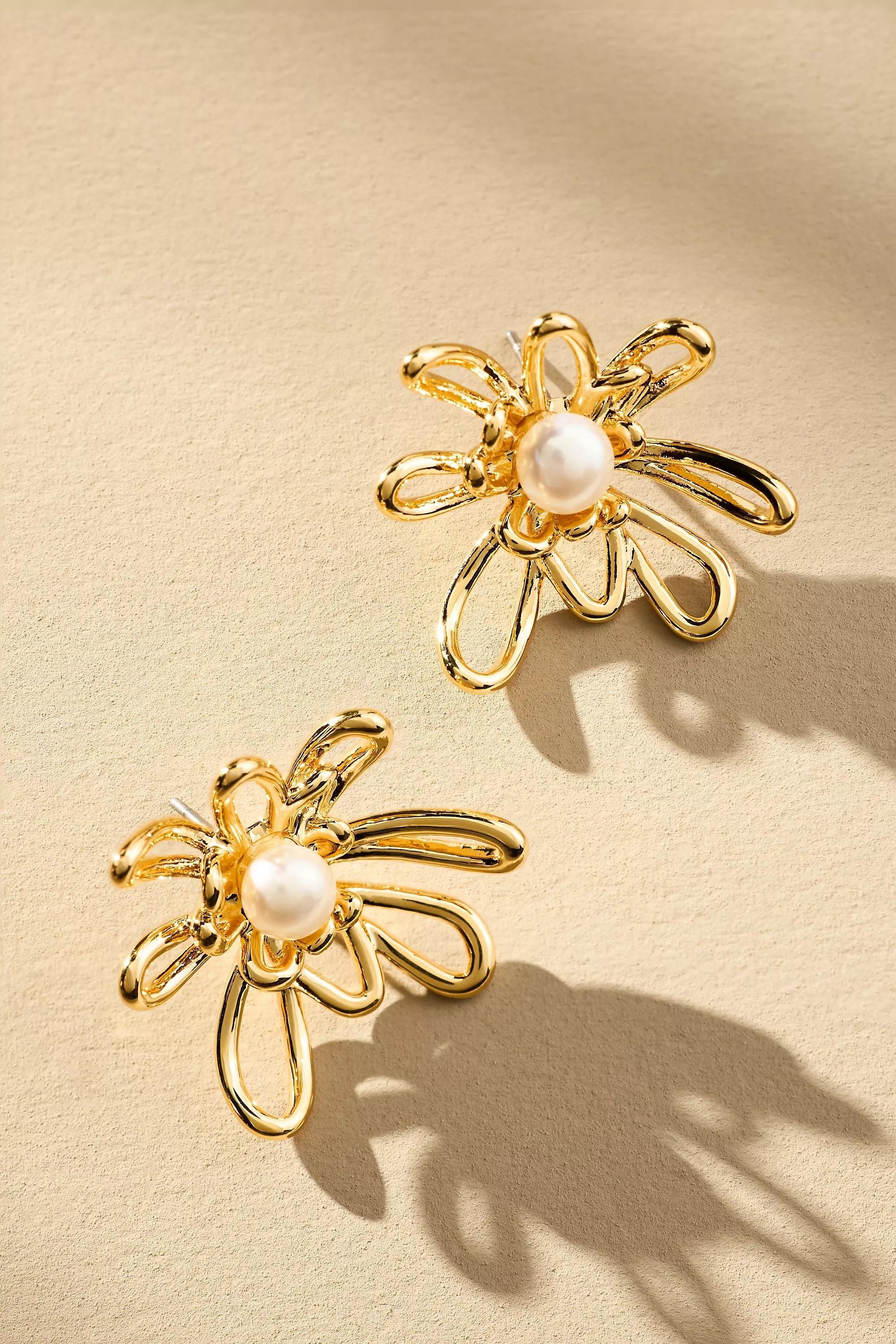 Anthropologie Floral Earrings, Pearl, A501_0070, large image number 0