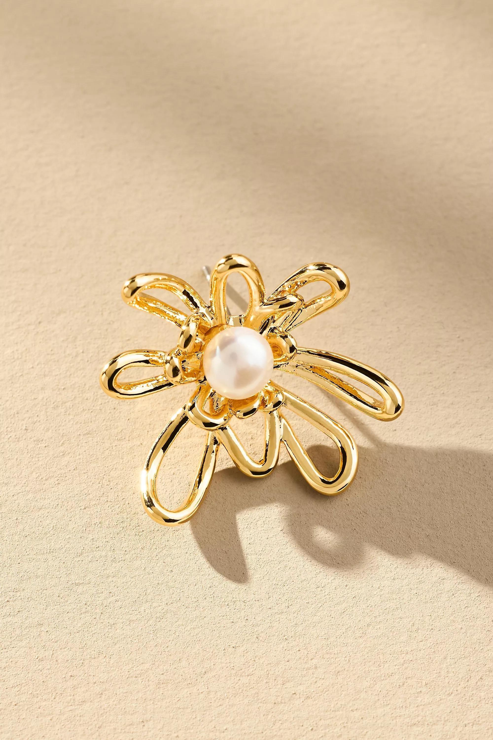 Anthropologie Floral Earrings, Pearl, A501_0070, large image number 3