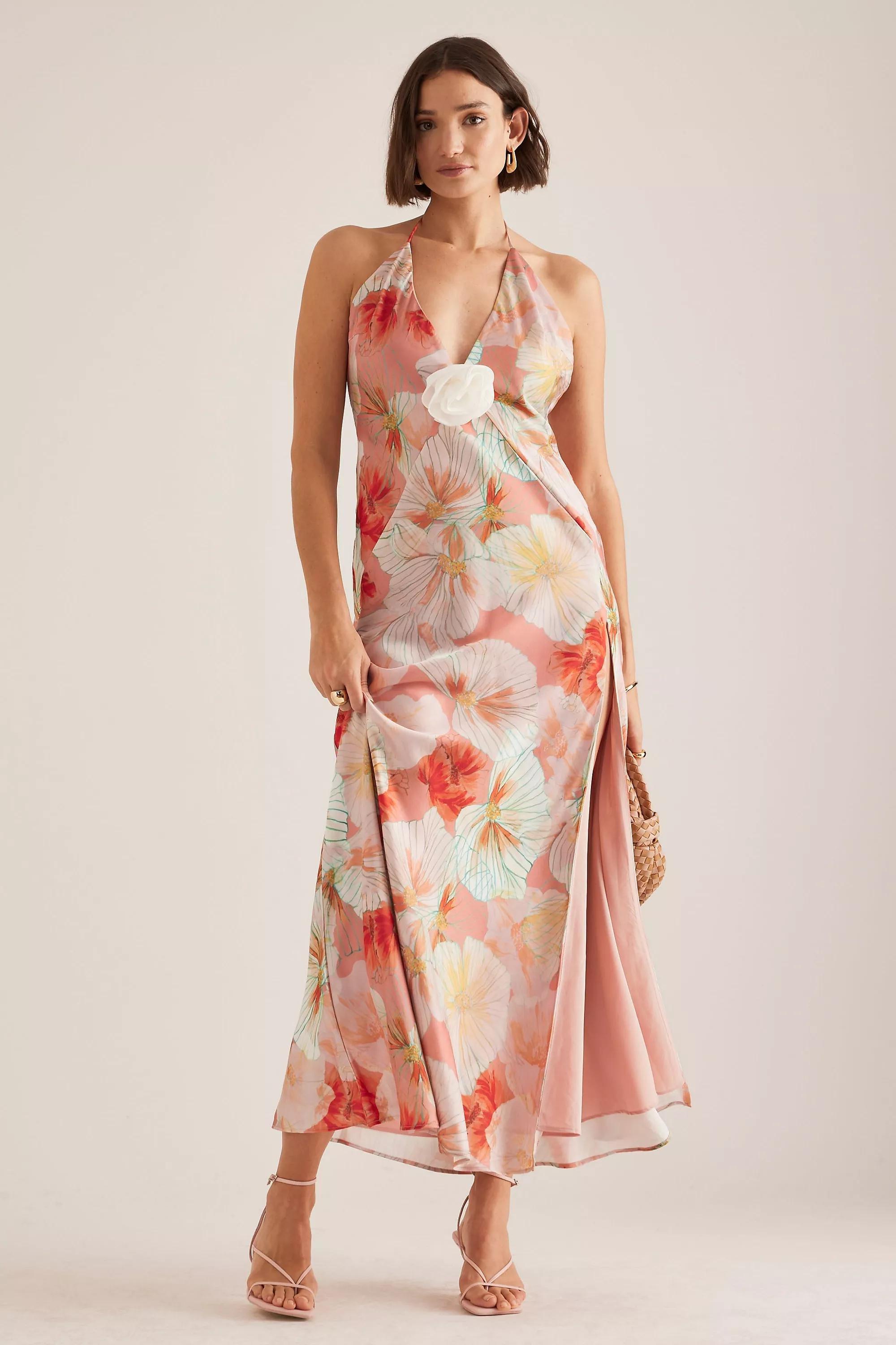 Anthropologie Floral Bardot Maxi Dress, Pink, , large image number 0