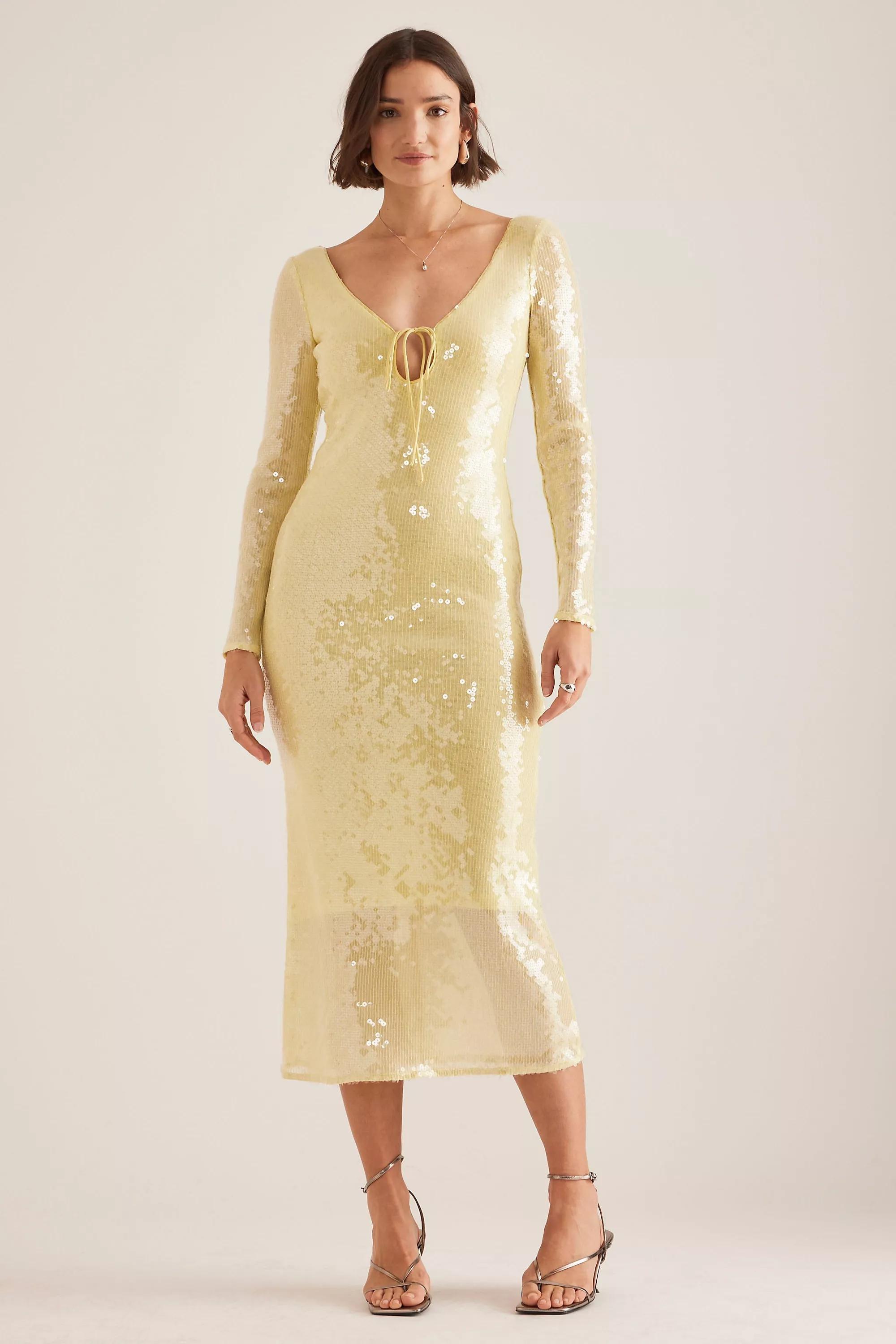 Bardot Verona Sequin Maxi Dress, Yellow, , large image number 0