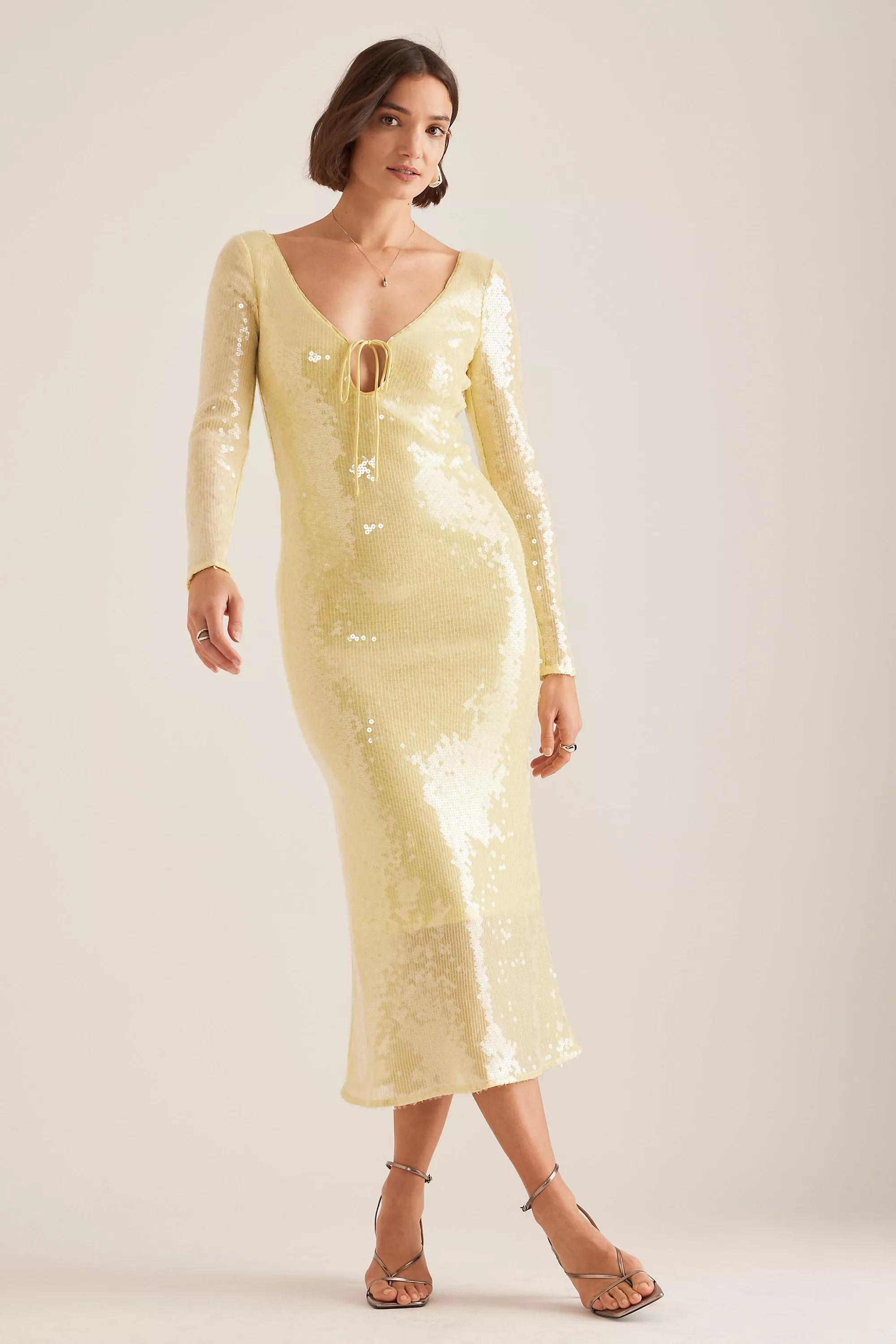 Bardot Verona Sequin Maxi Dress, Yellow, , large image number 2