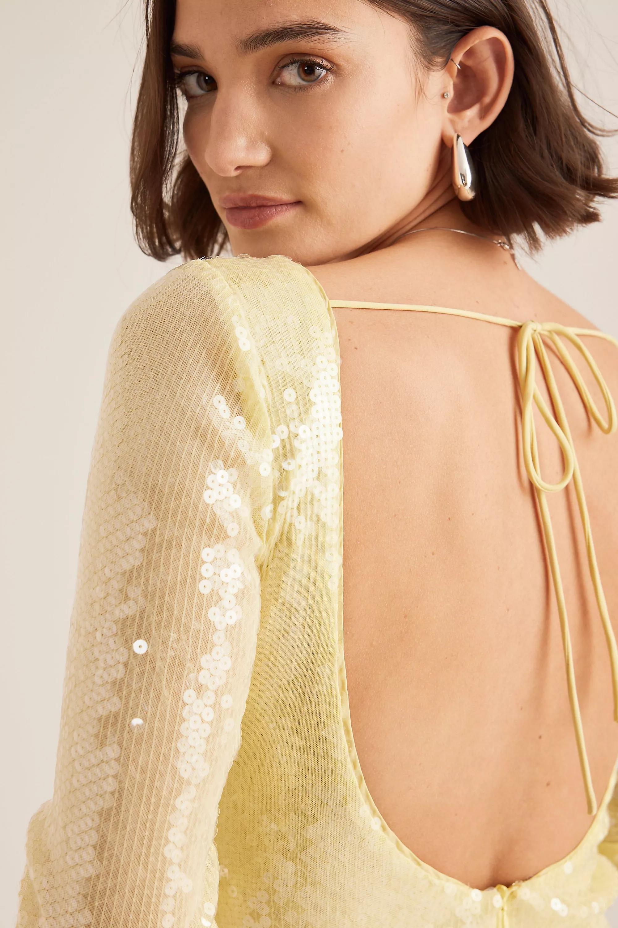 Bardot Verona Sequin Maxi Dress, Yellow, , large image number 3