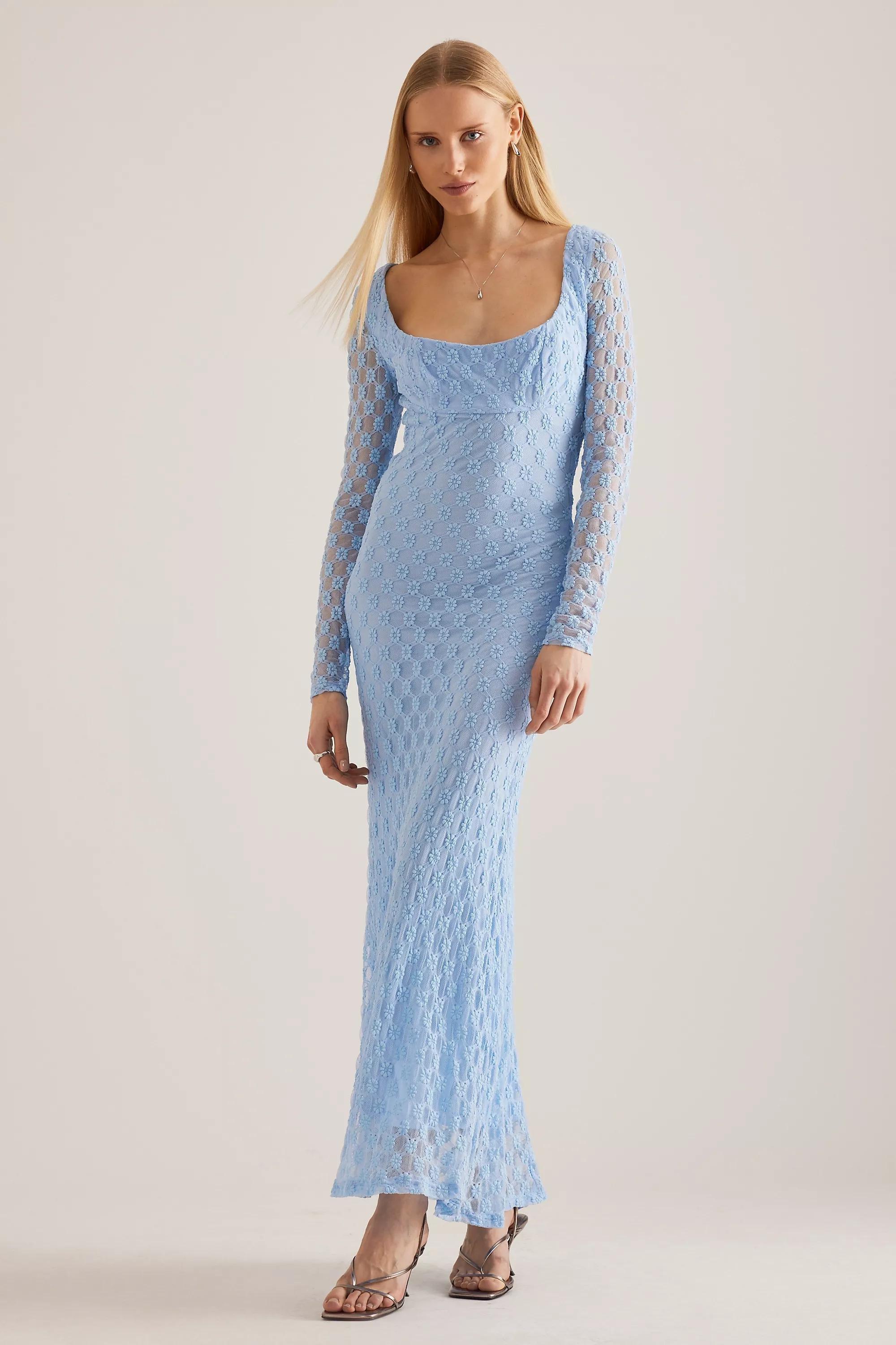 Anthropologie Lace Bardot Midi Dress, Blue, , large image number 0