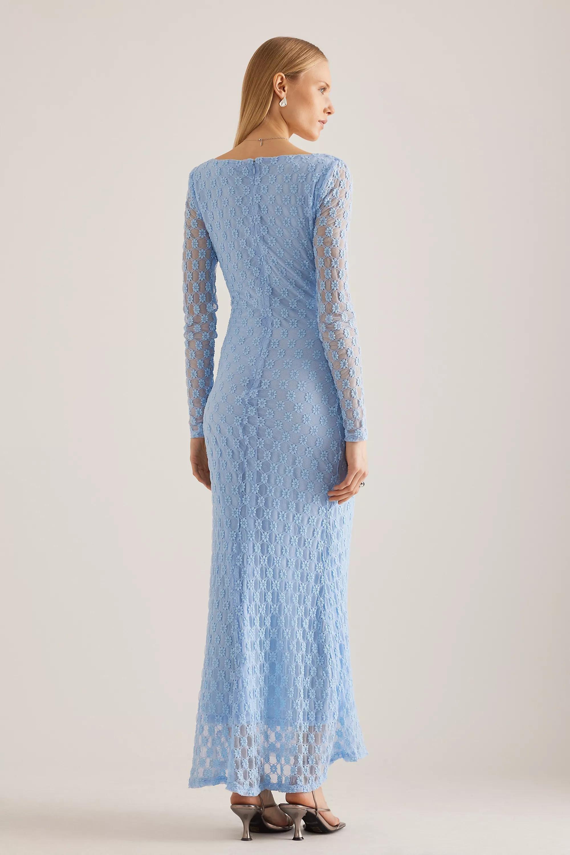 Anthropologie Lace Bardot Midi Dress, Blue, , large image number 1