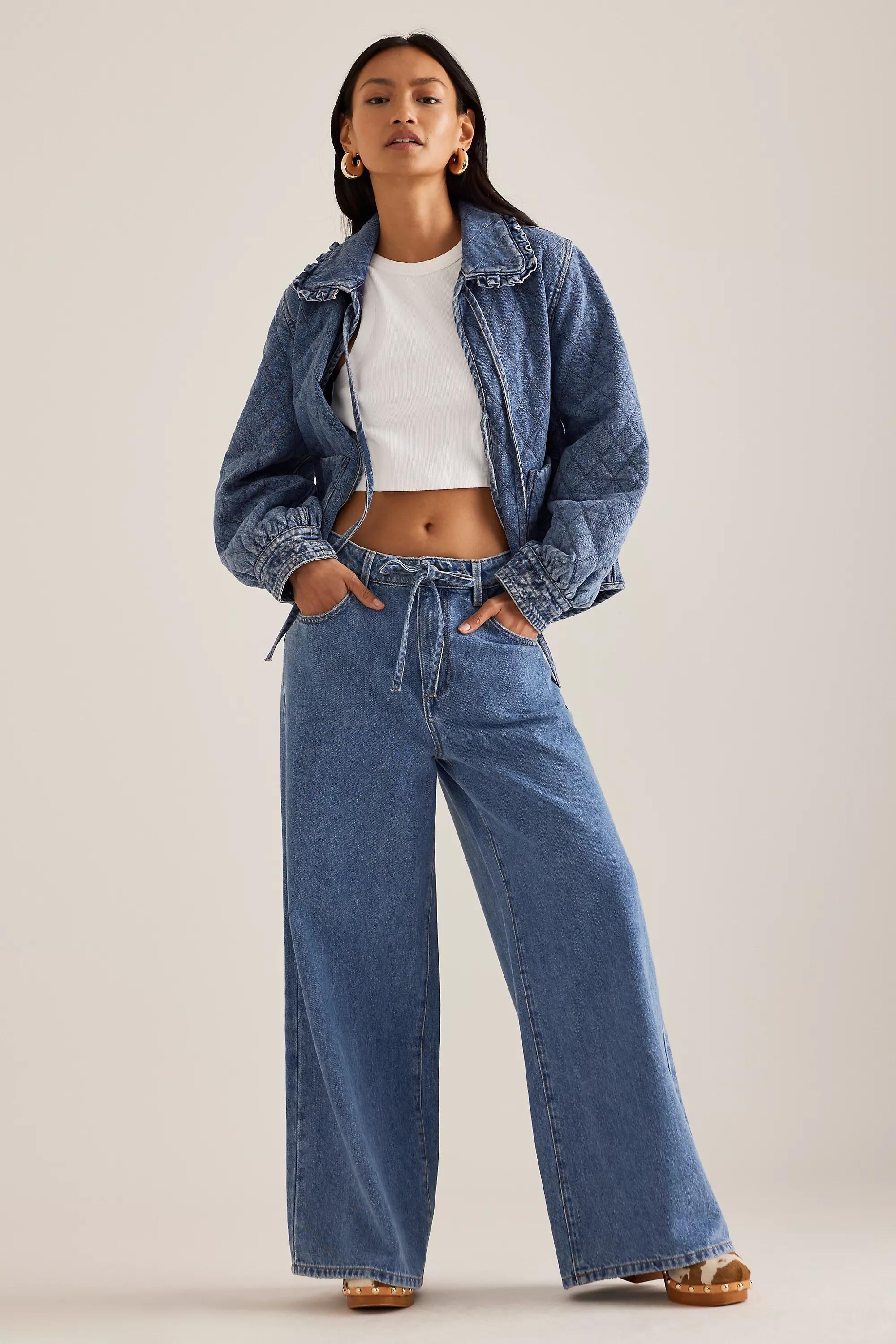 Seventy + Mochi Blake Drawstring Wide-Leg Jeans, Blue, Blue, large image number 7