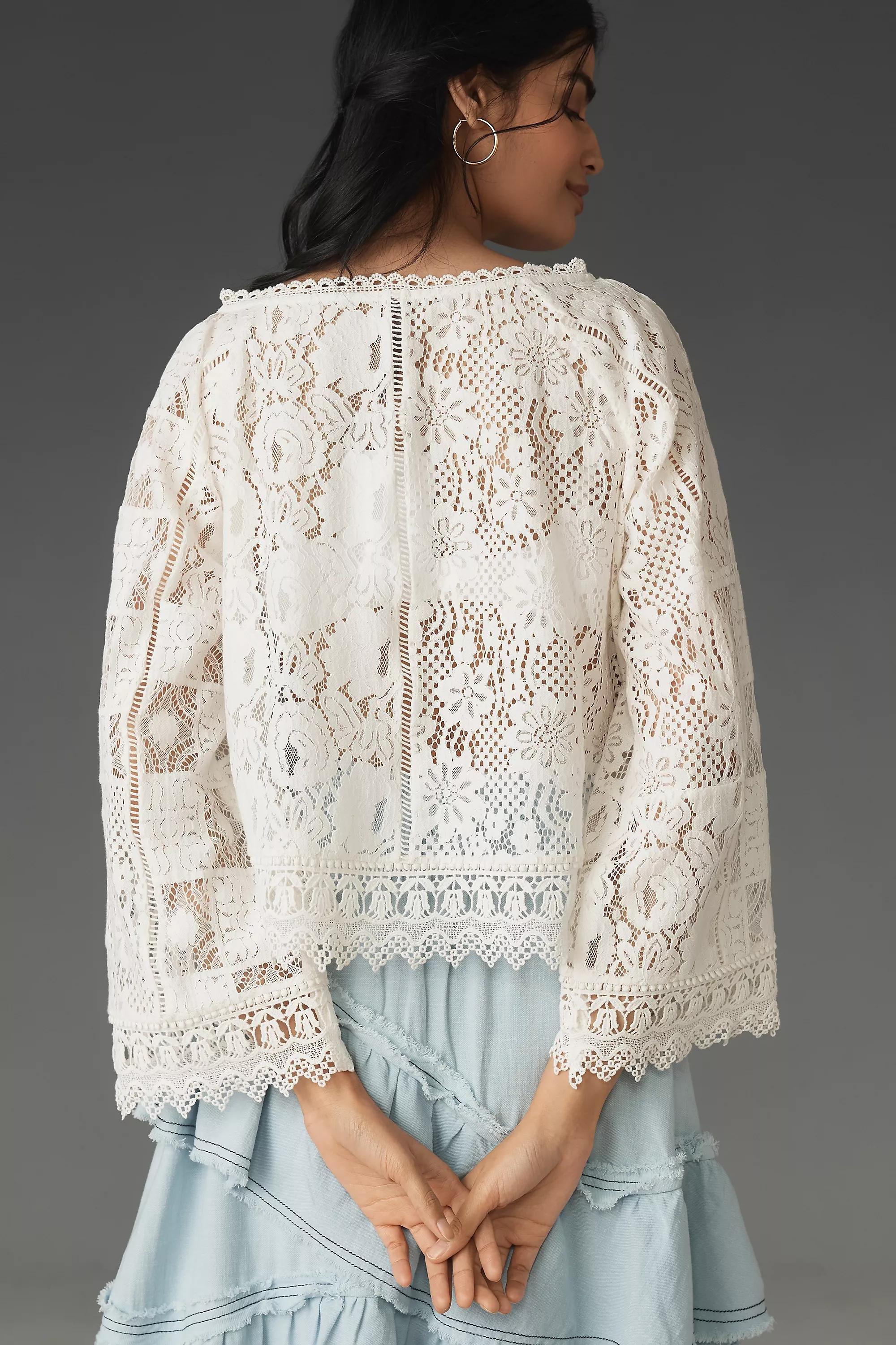 Anthropologie Lace Details Blouse, White, , large image number 3