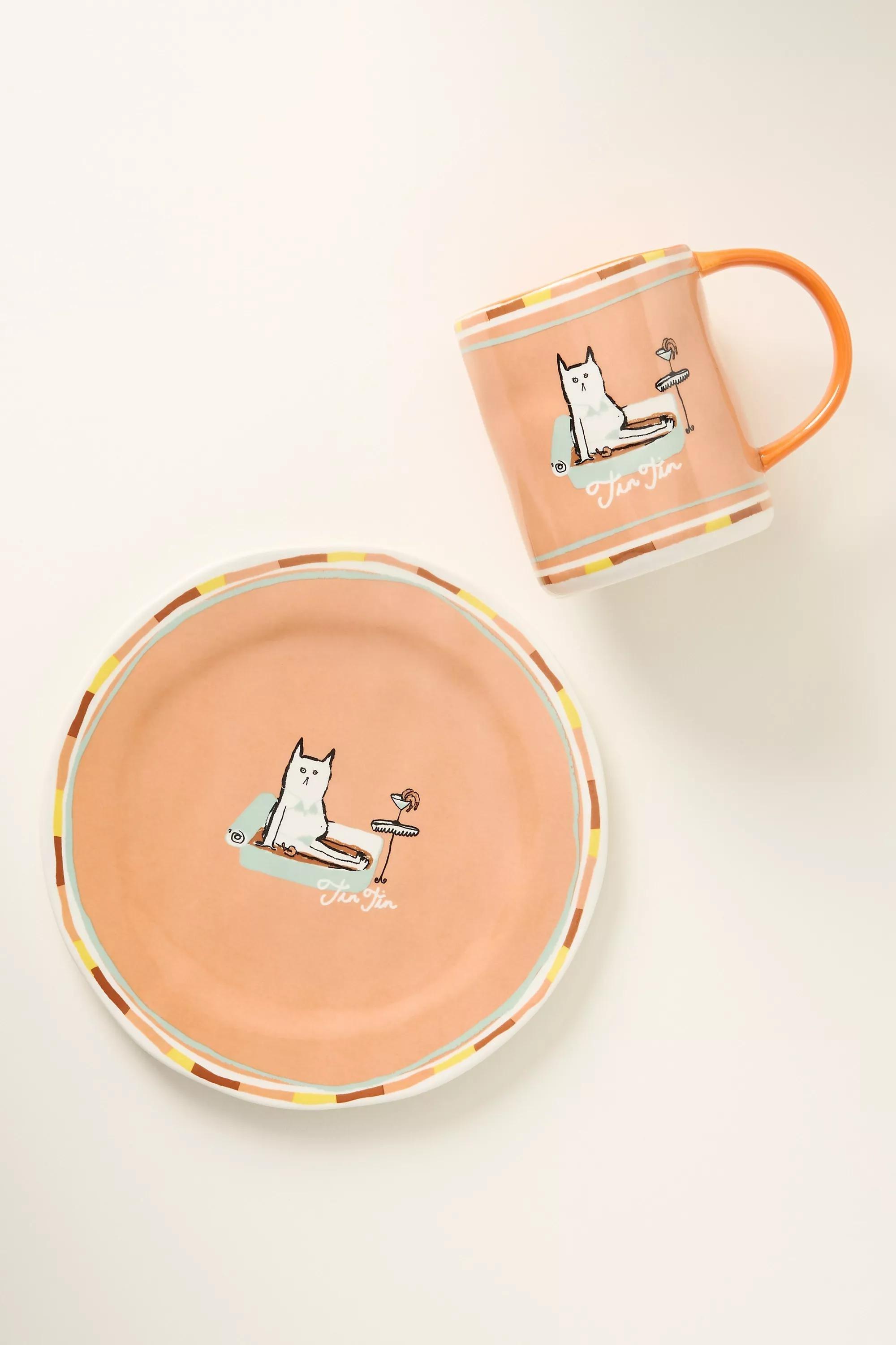 Orange tinned Fish Candle Stoneware Mug, A501_0085, large image number 1