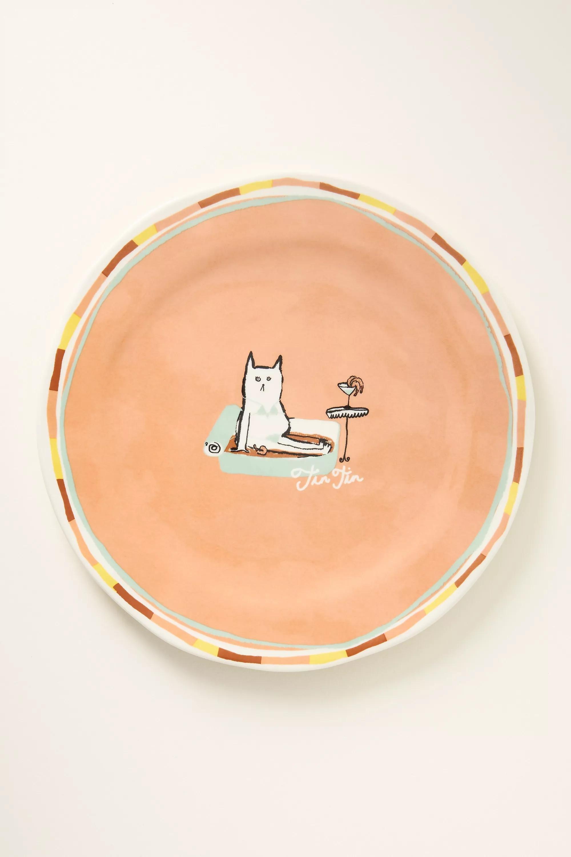 Orange Tinned Fish Candle Stoneware Dessert Plate, , medium