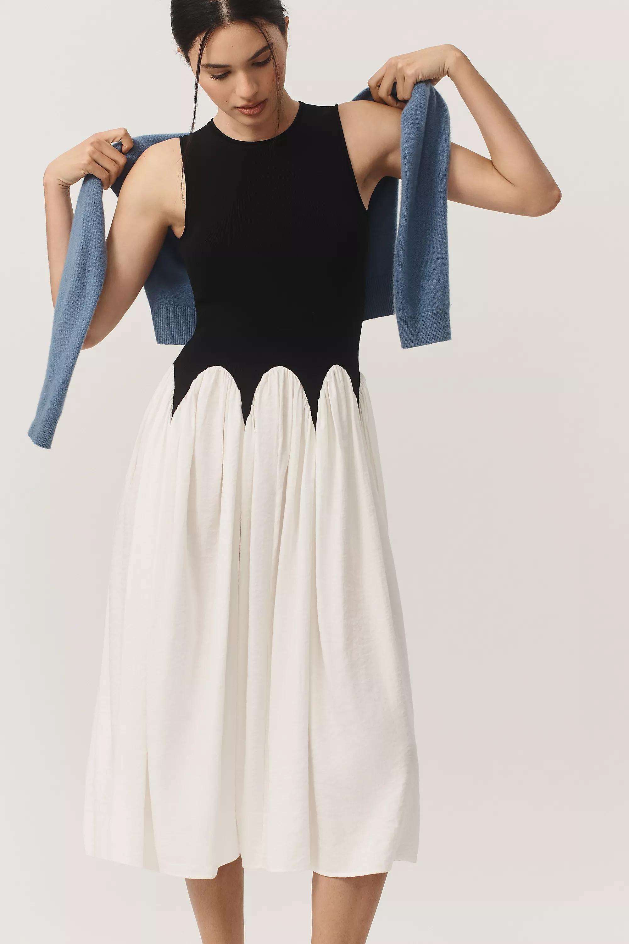 Siempre Michelle Sleeveless Colourblock Midi Dress, Black, A501_0001, medium