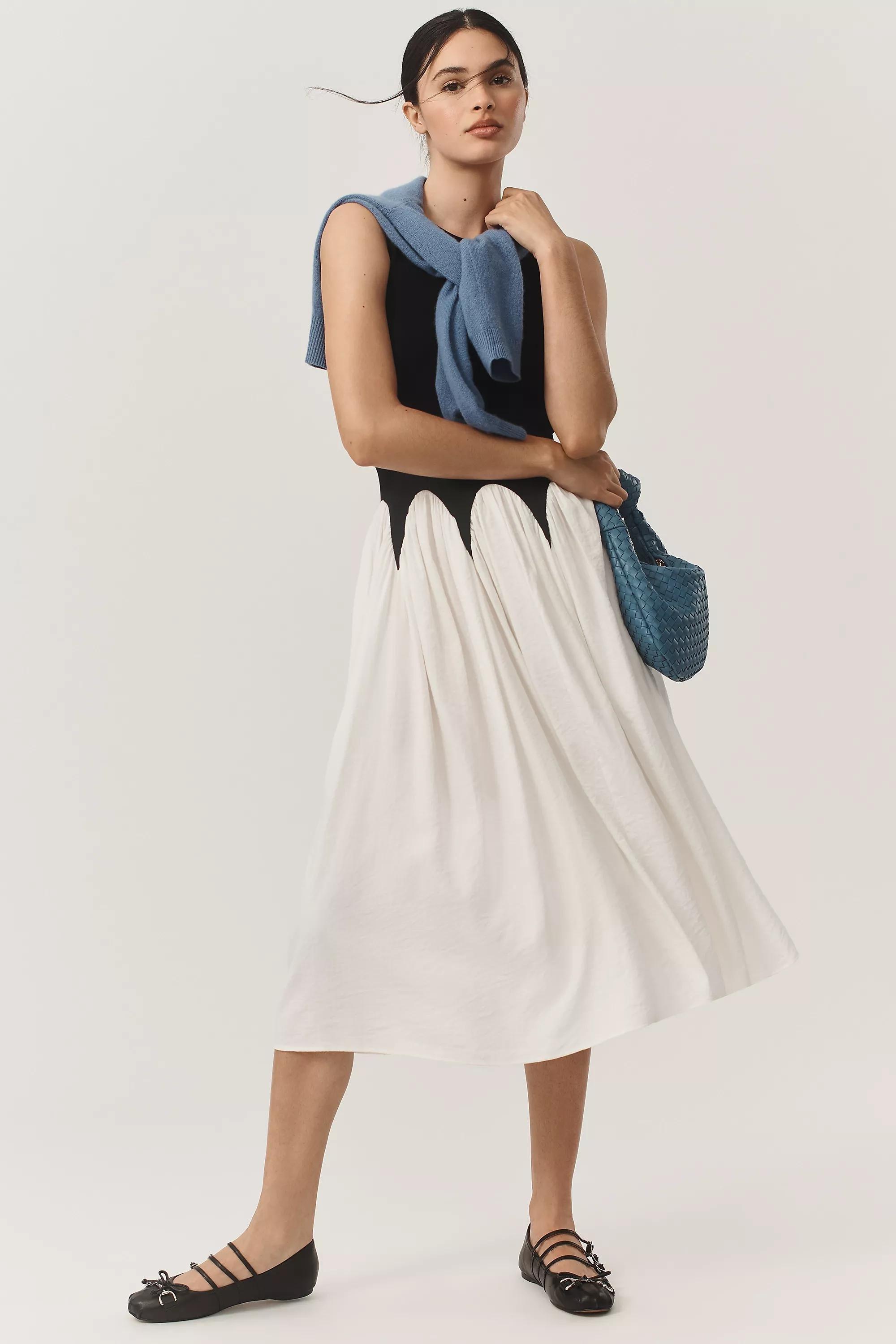 Siempre Michelle Sleeveless Colourblock Midi Dress, Black, A501_0001, large image number 2