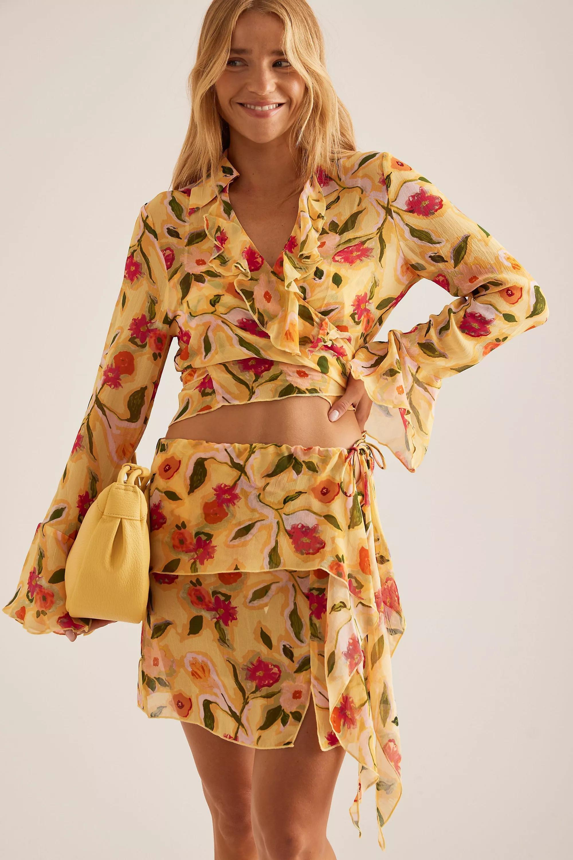 Anthropologie Floral Wrap Mini Skirt, , large image number 2