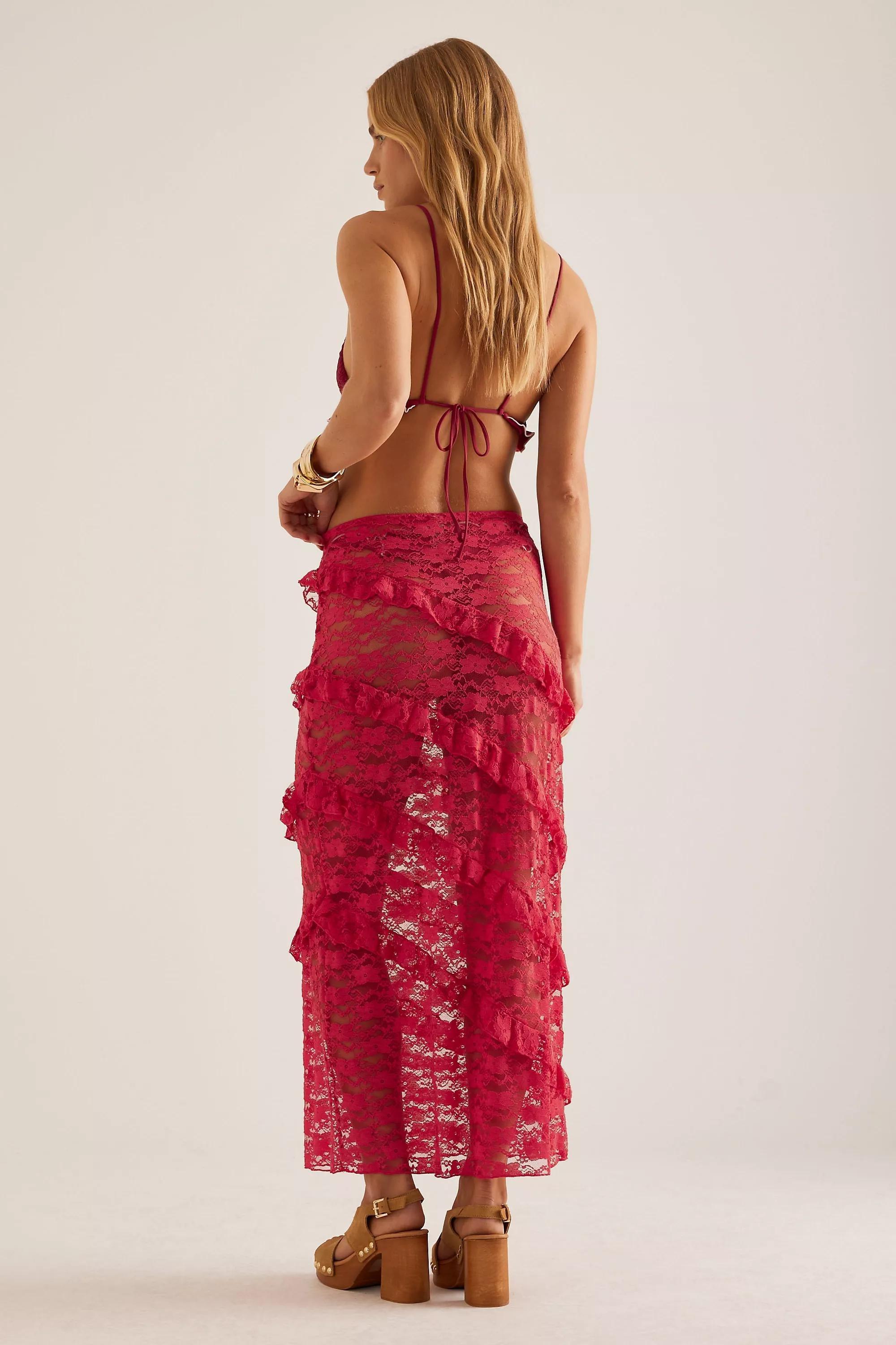 Red Wild Lovers Mermaid Ruffle Lace Maxi Skirt, , large image number 1