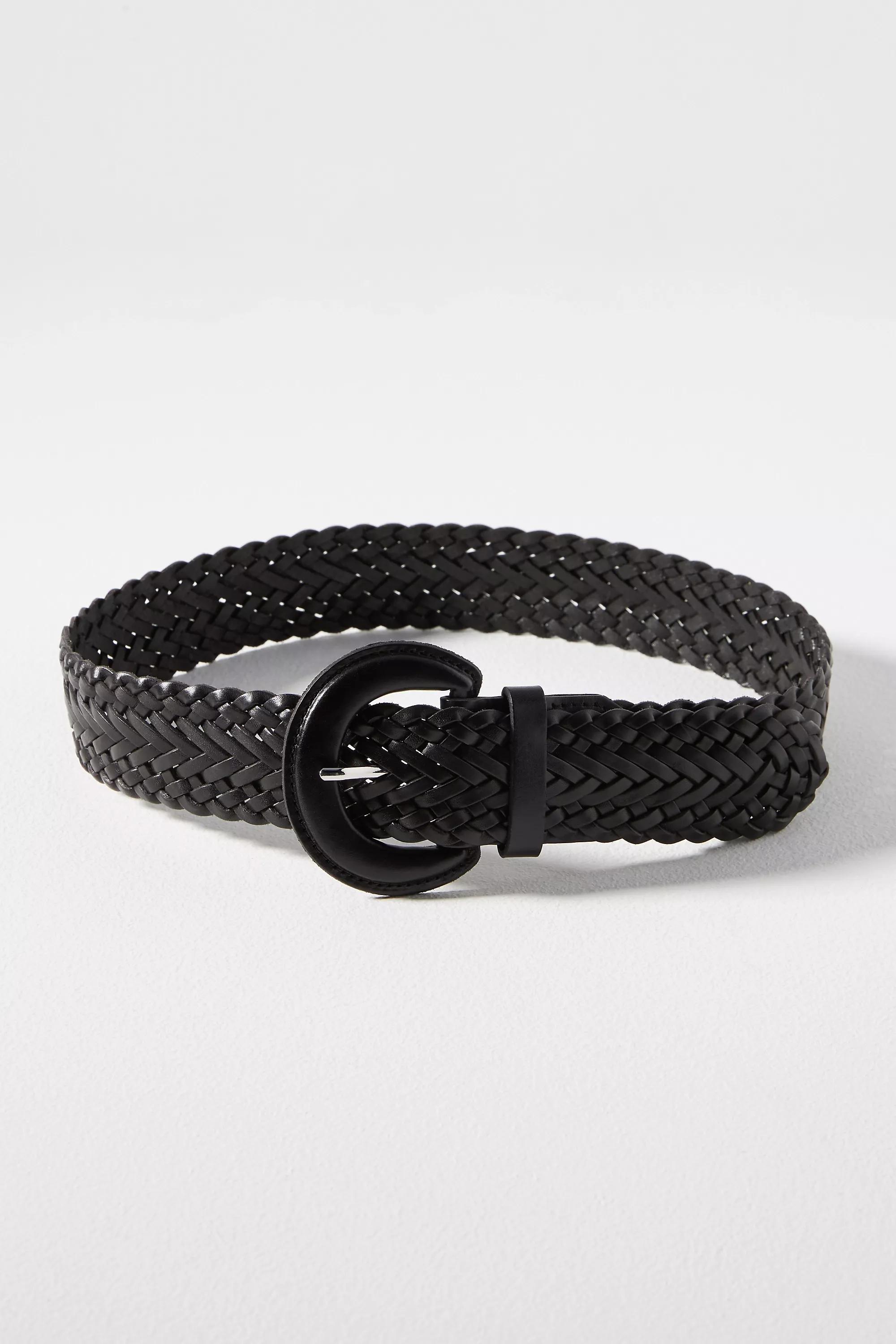 Leather Woven Belt, Black, , large image number 0