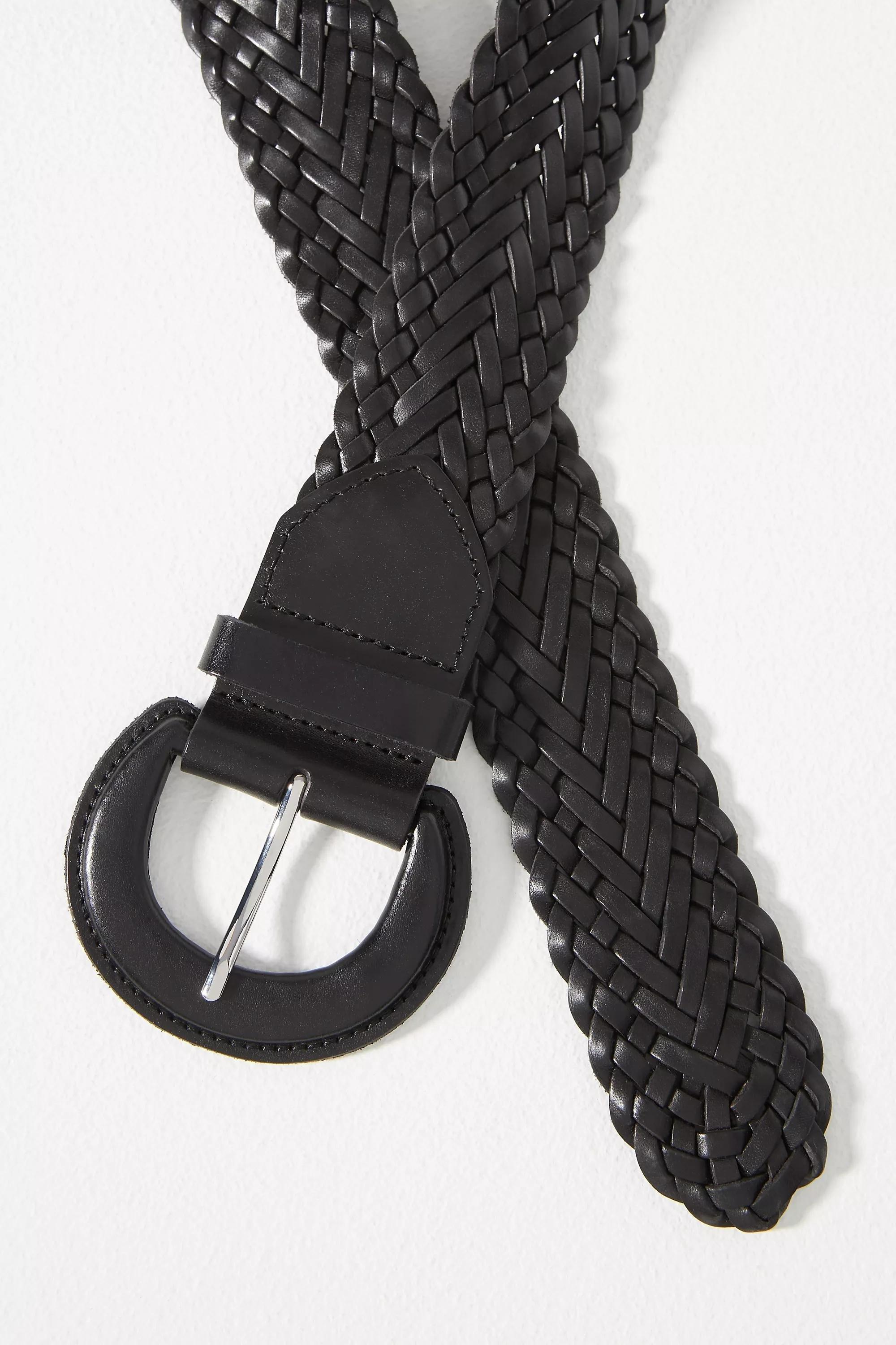 Leather Woven Belt, Black, , large image number 1