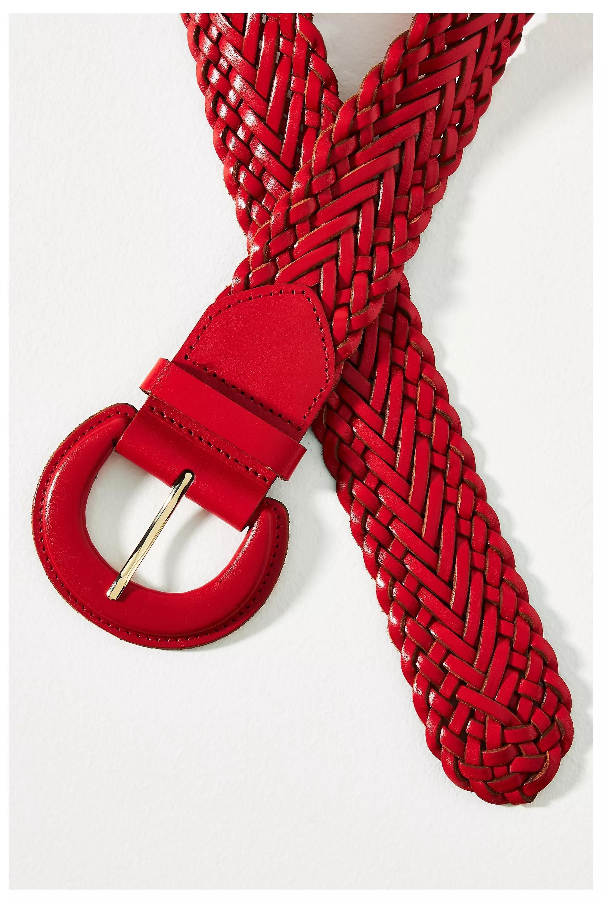 Leather Woven Belt, Red, , large image number 1