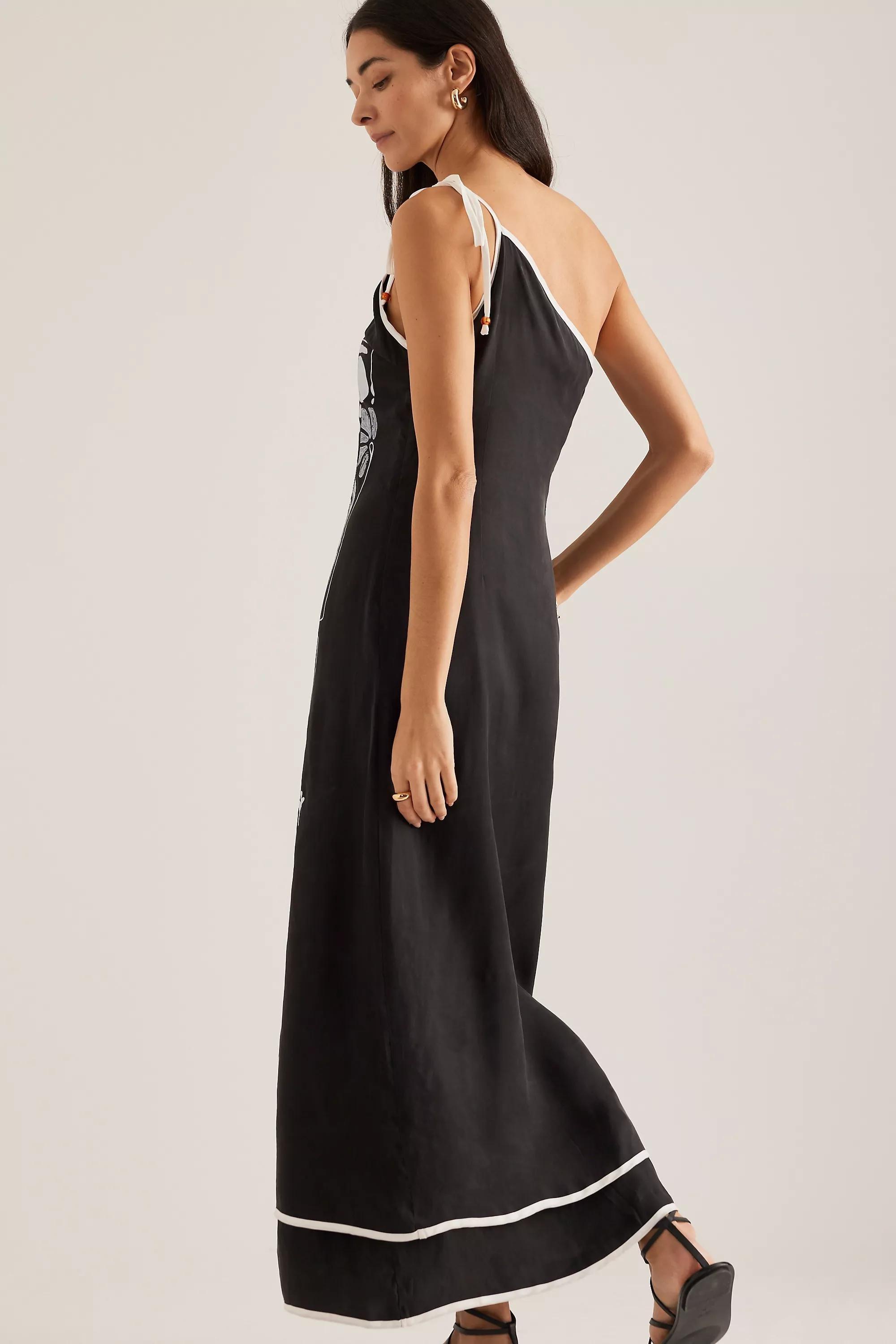 Anthropologie Graphic Print Slip Maxi Dress, Black, , large image number 1