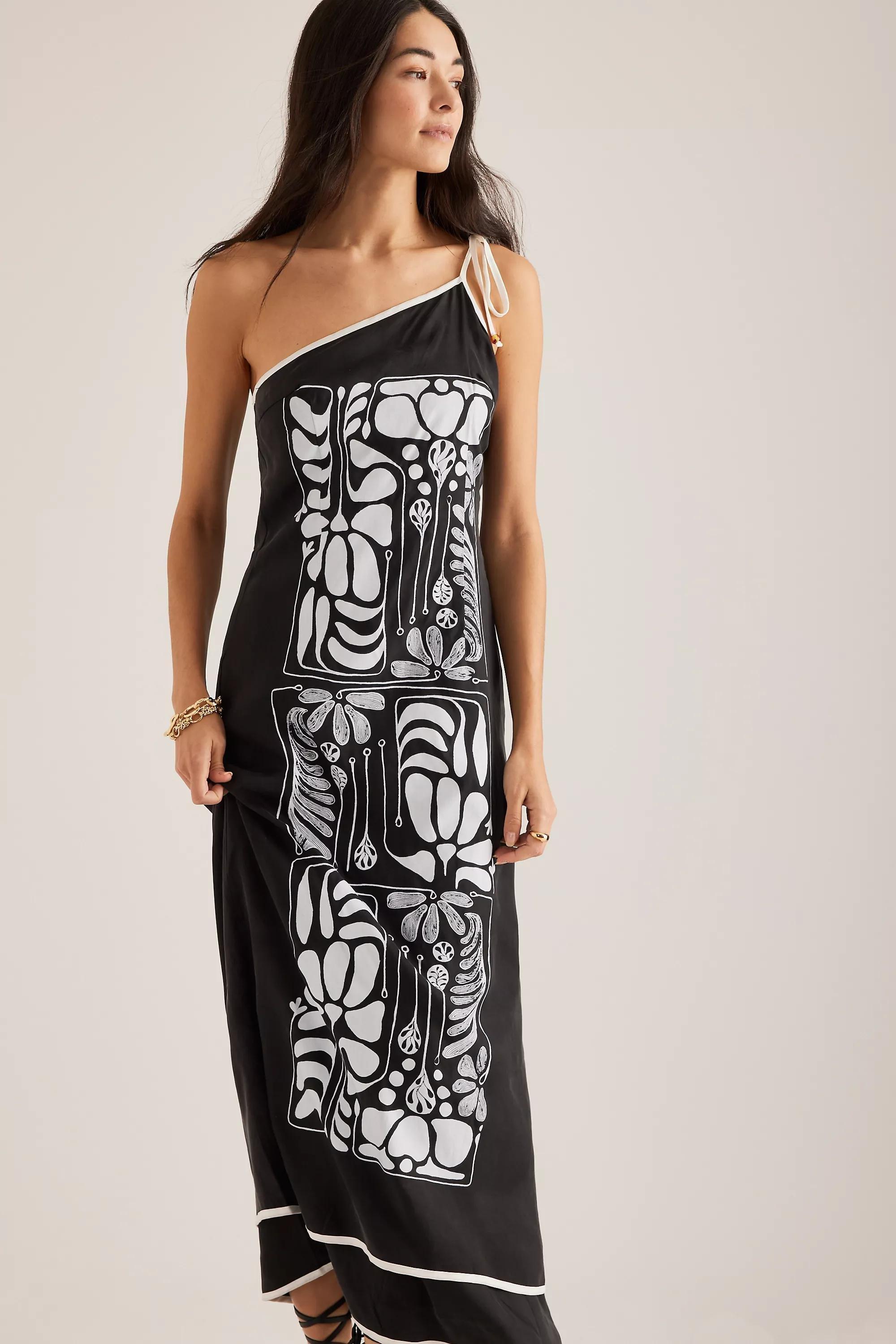 Anthropologie Graphic Print Slip Maxi Dress, Black, , large image number 2